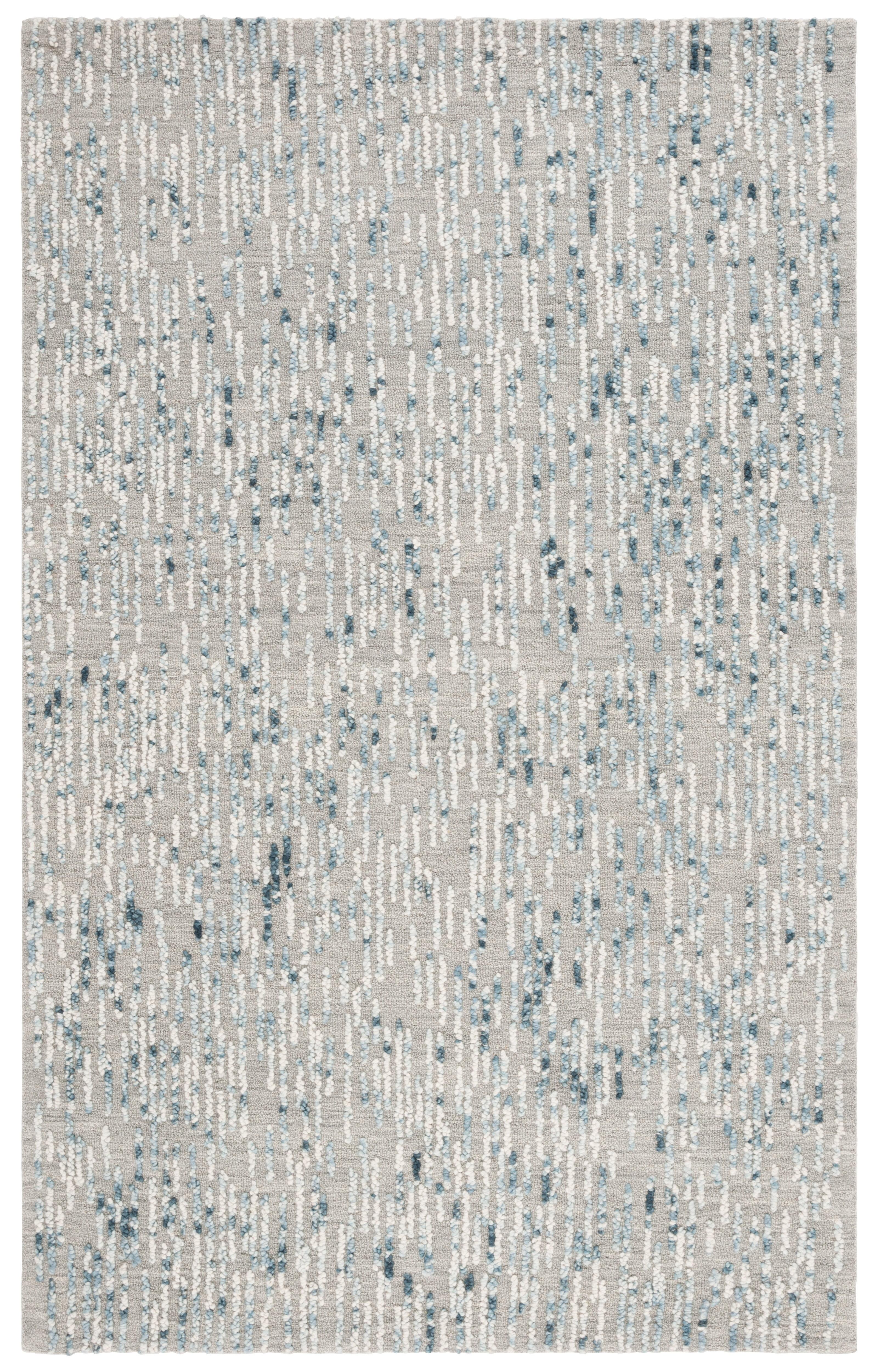 Blue and Gray Abstract Handmade Tufted Wool Rug, 4' x 6'