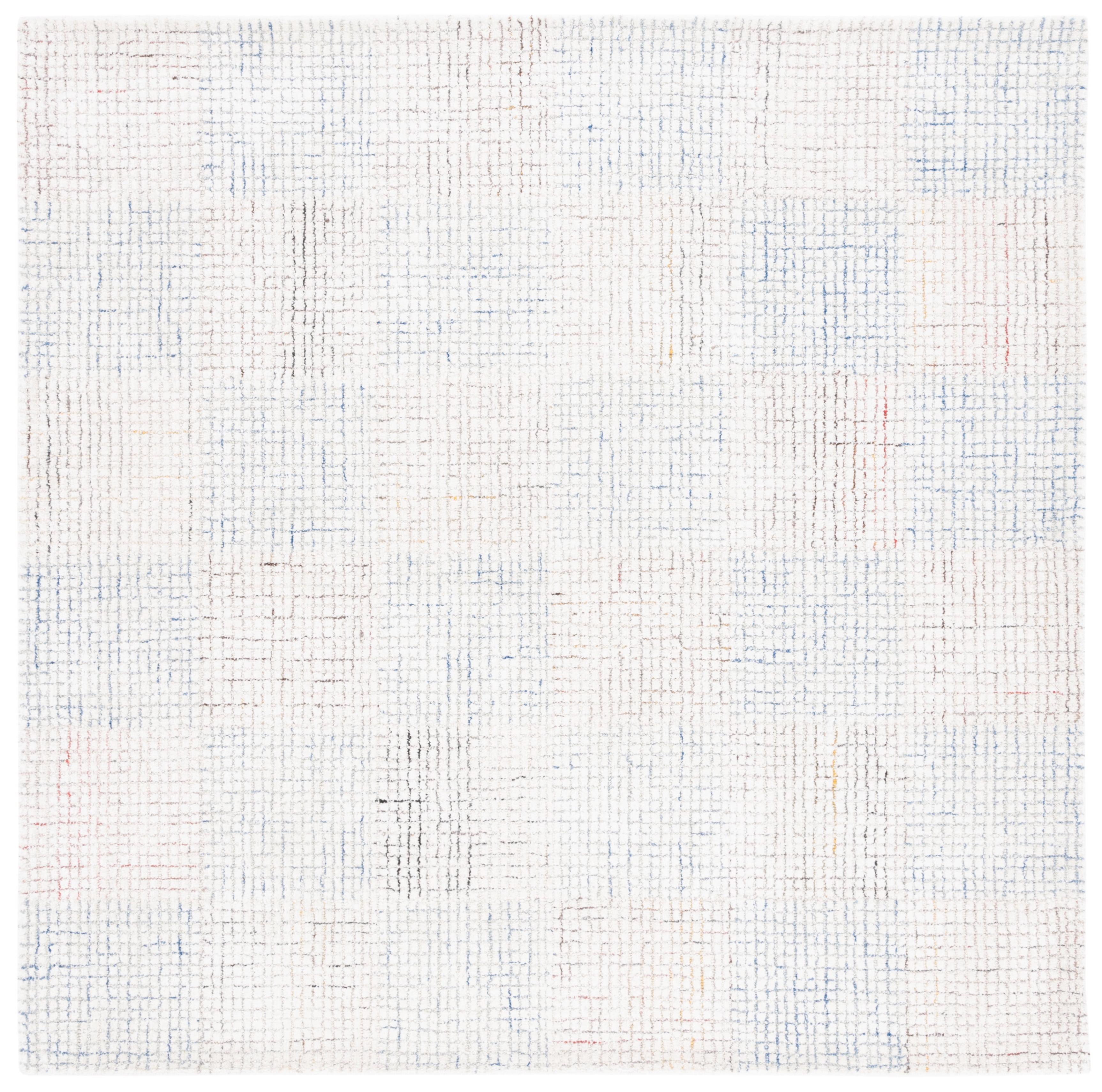 Ivory and Blue 6' x 6' Abstract Hand-Tufted Wool Area Rug