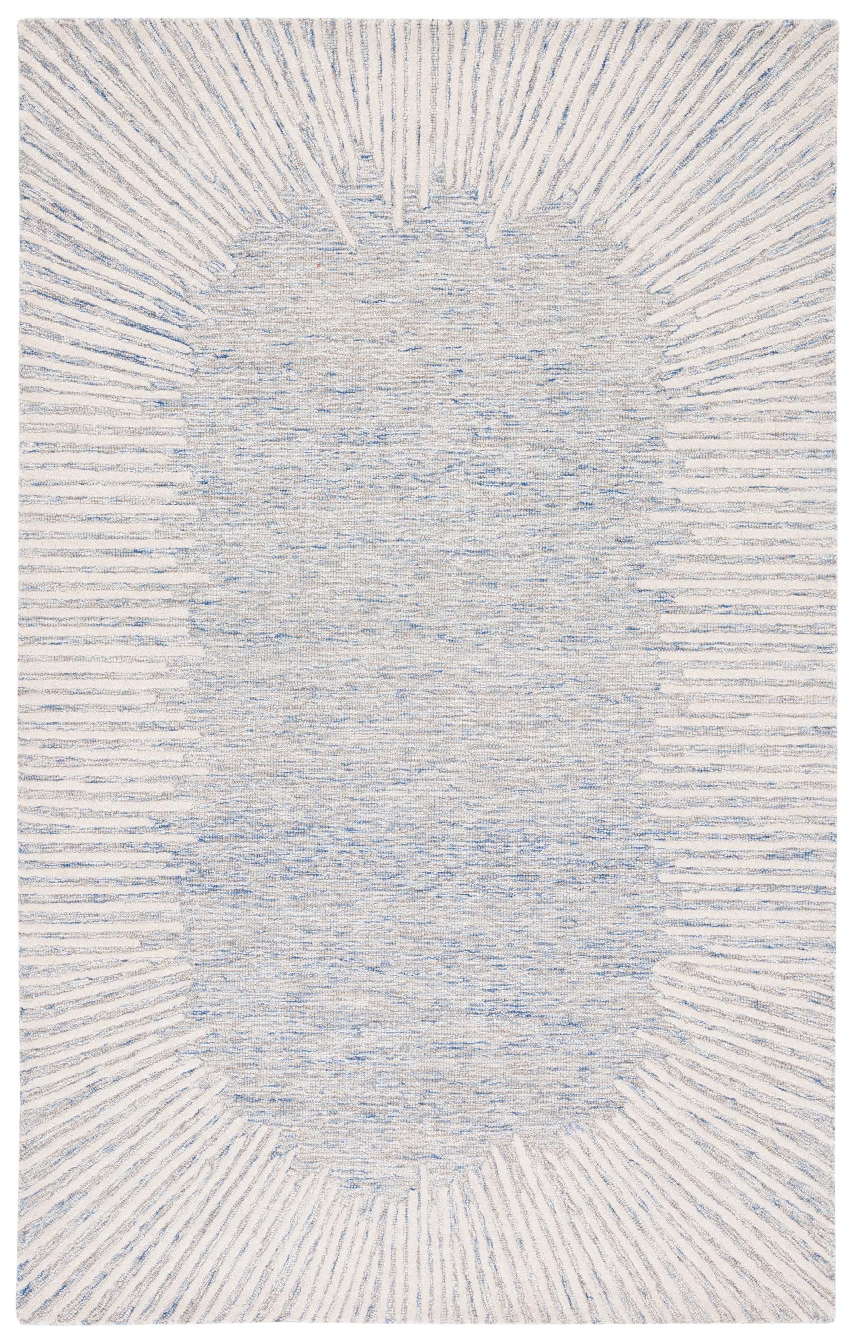 Abstract Blue & Ivory Tufted Wool Square Area Rug, 6' x 9'