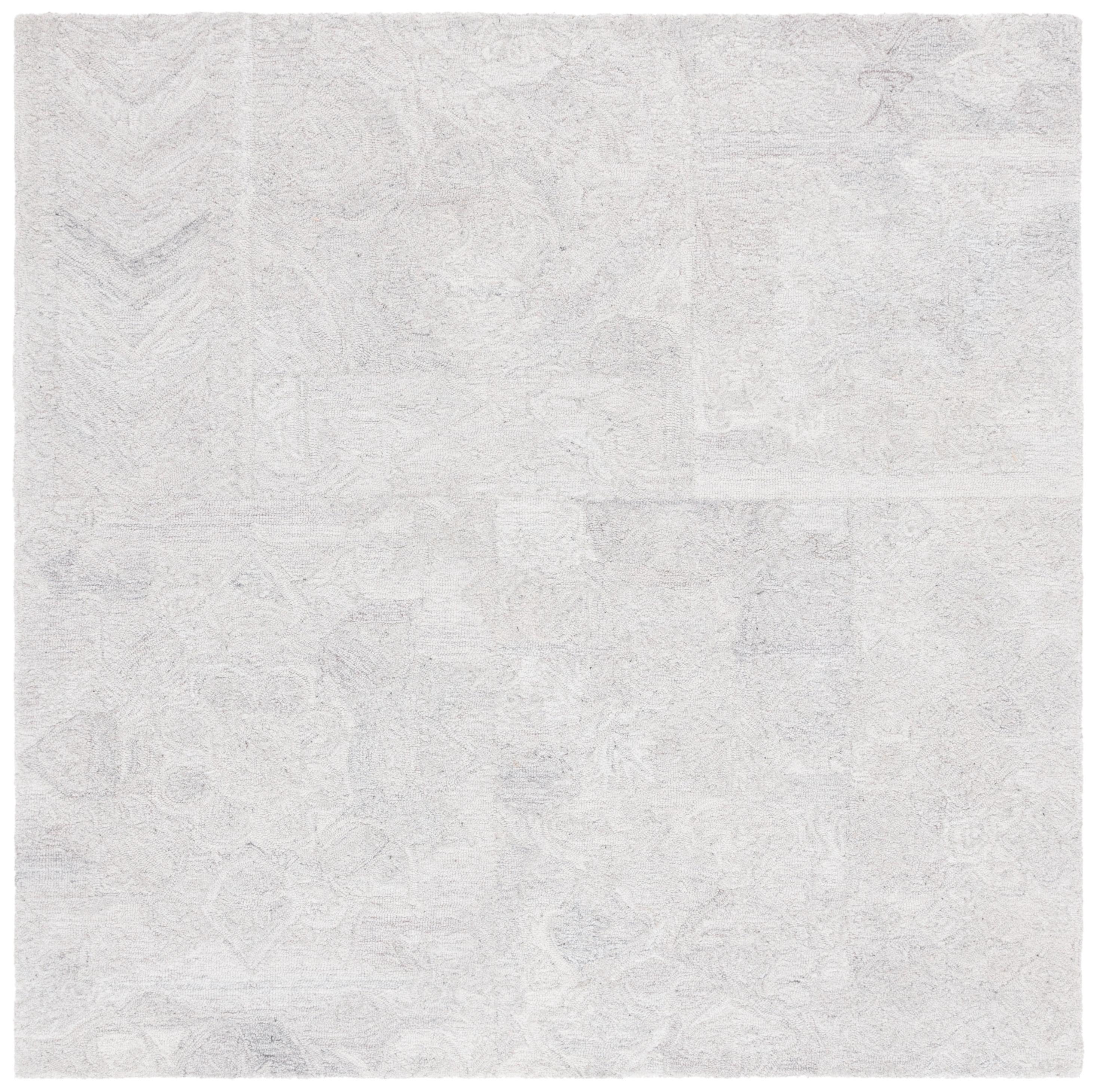 Gray and Ivory Abstract Tufted Wool Square Rug, 6' x 6'