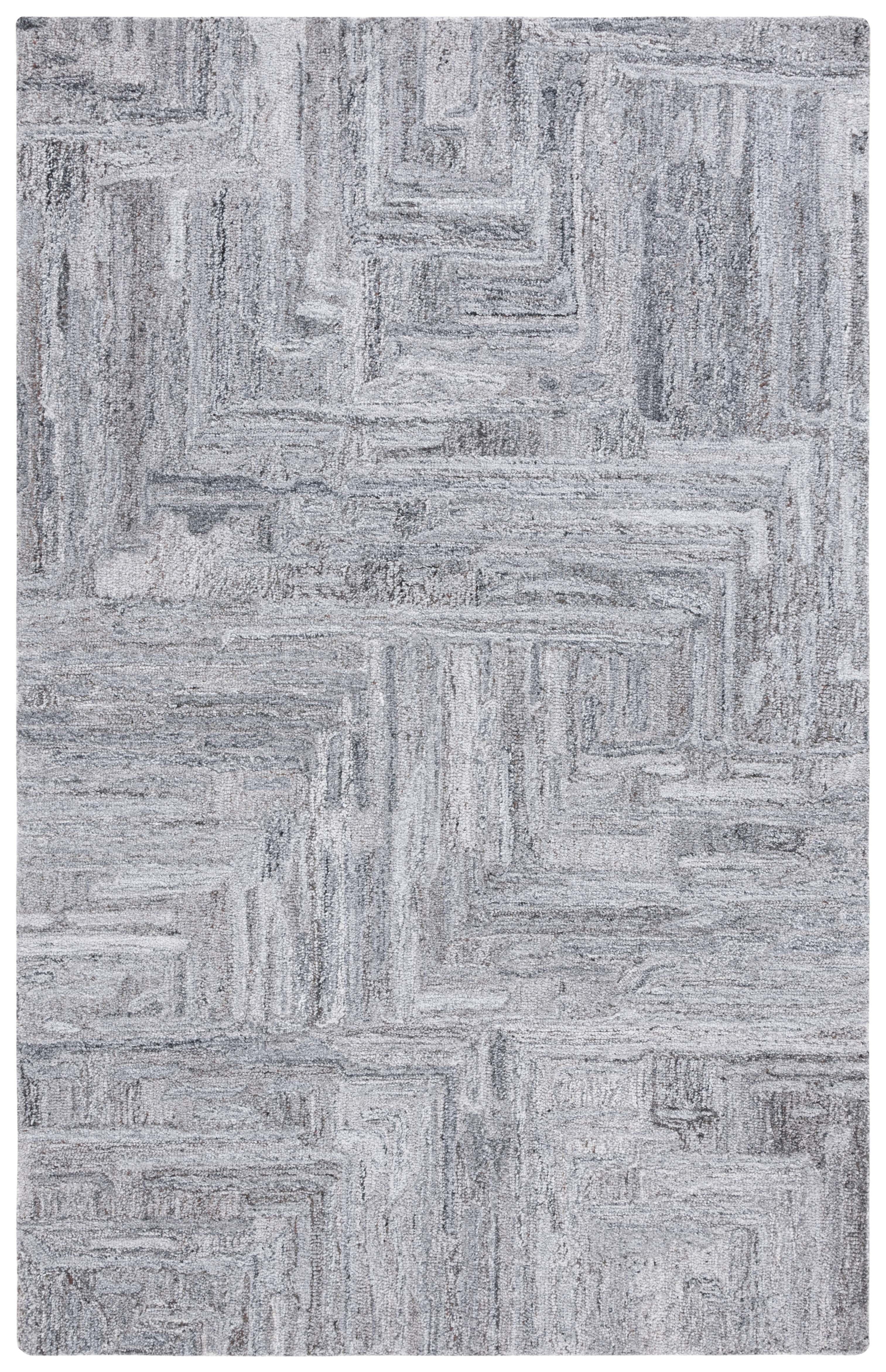 Gray Abstract Handmade Wool and Cotton Area Rug, 5' x 8'