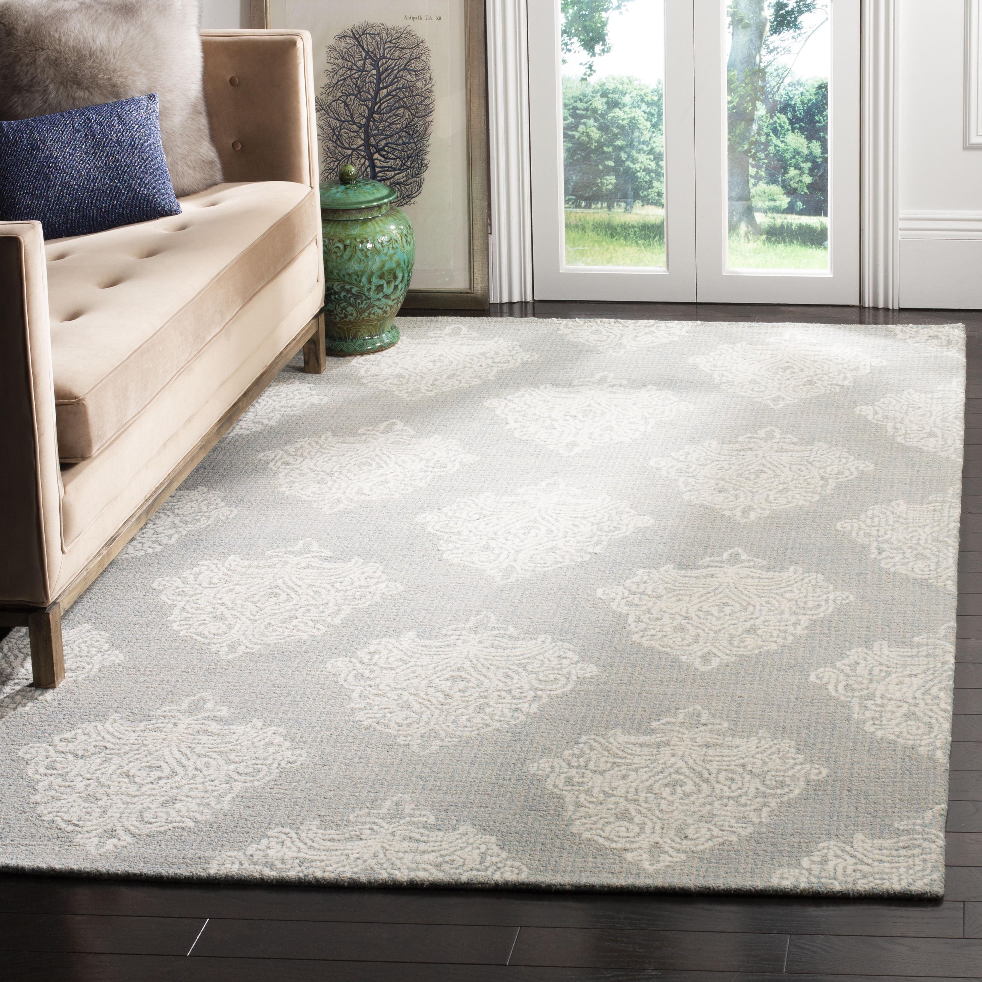 Ivory and Gray Tufted Wool Square Area Rug