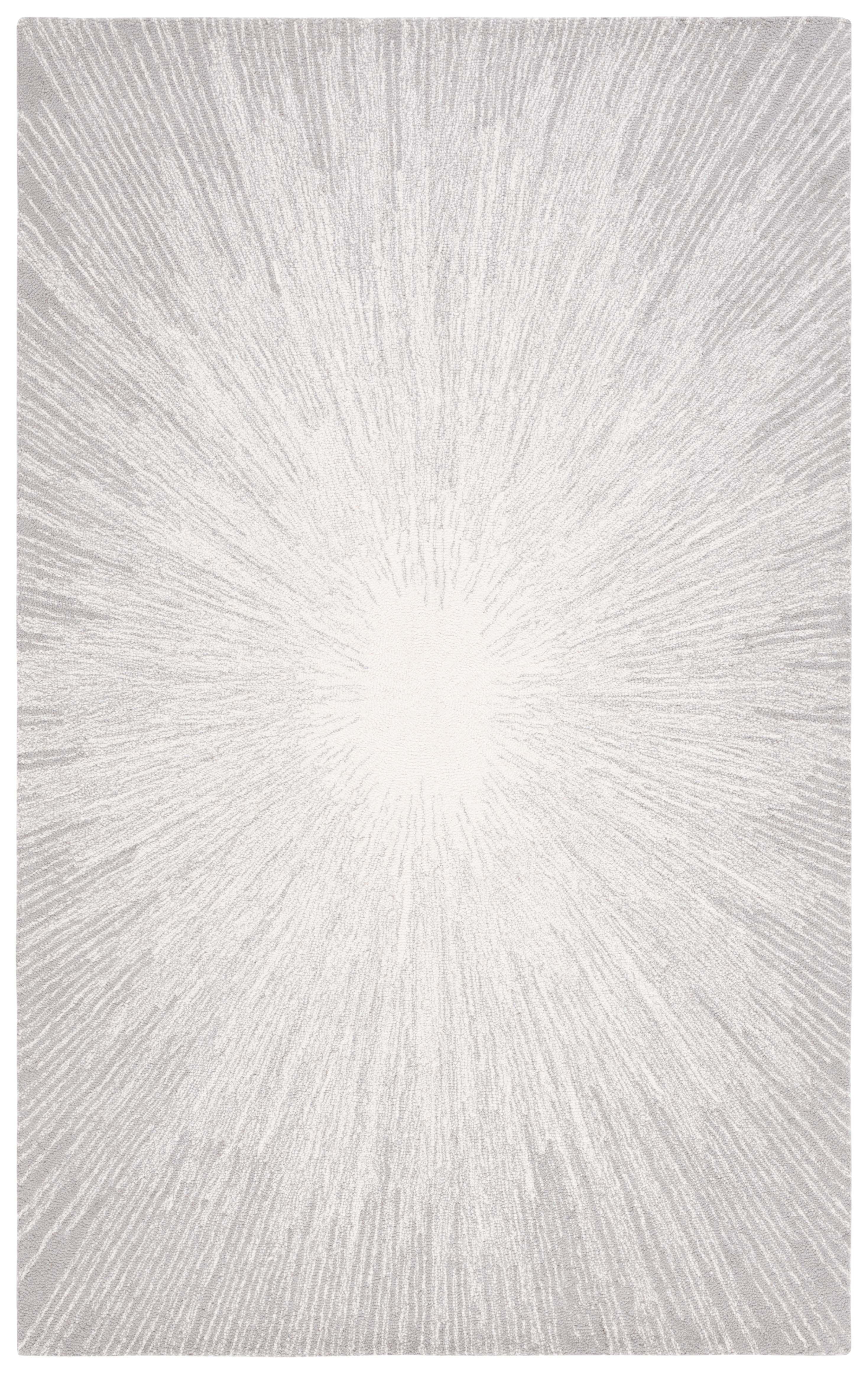 Ivory and Silver Tufted Wool Abstract 4' x 6' Rug