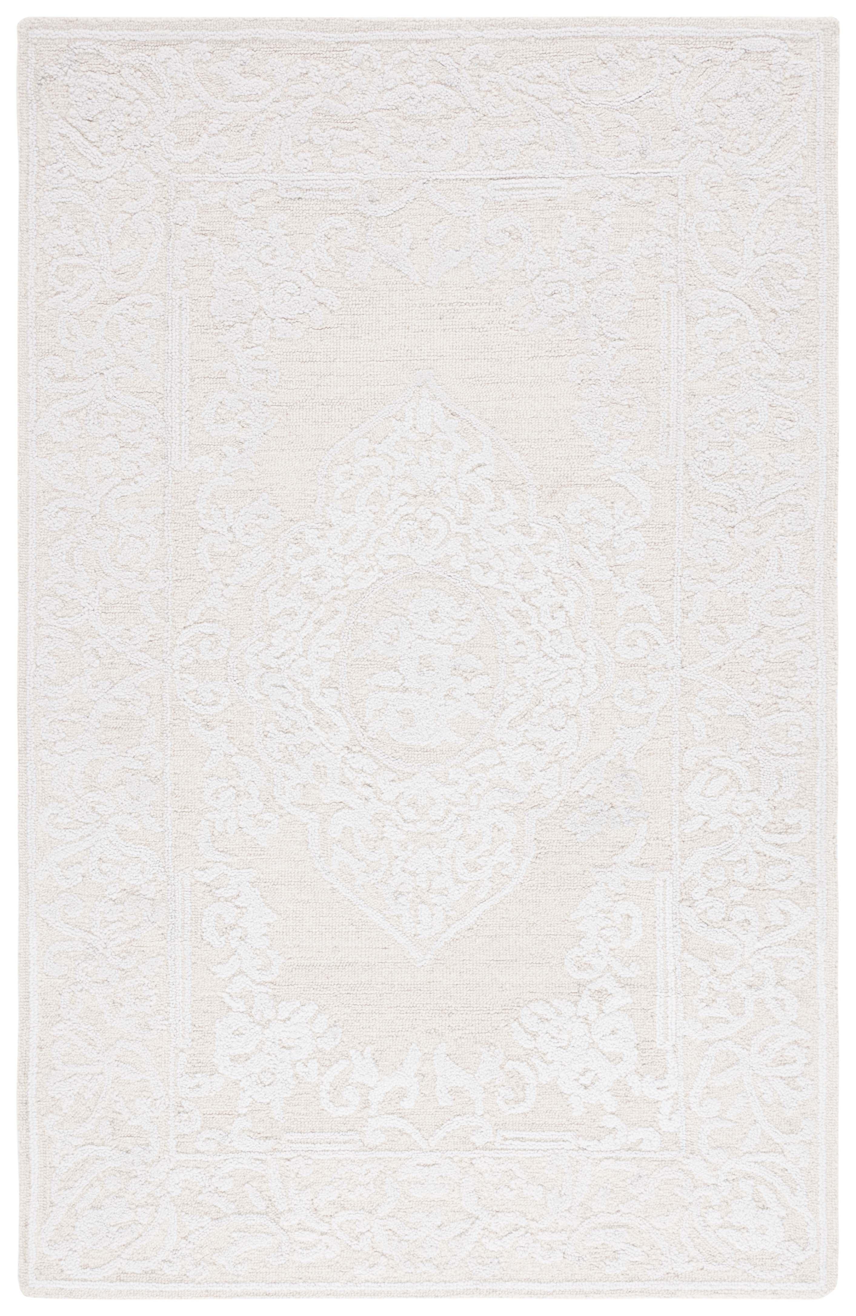 Ivory Abstract Handmade Tufted Wool 6' x 9' Area Rug