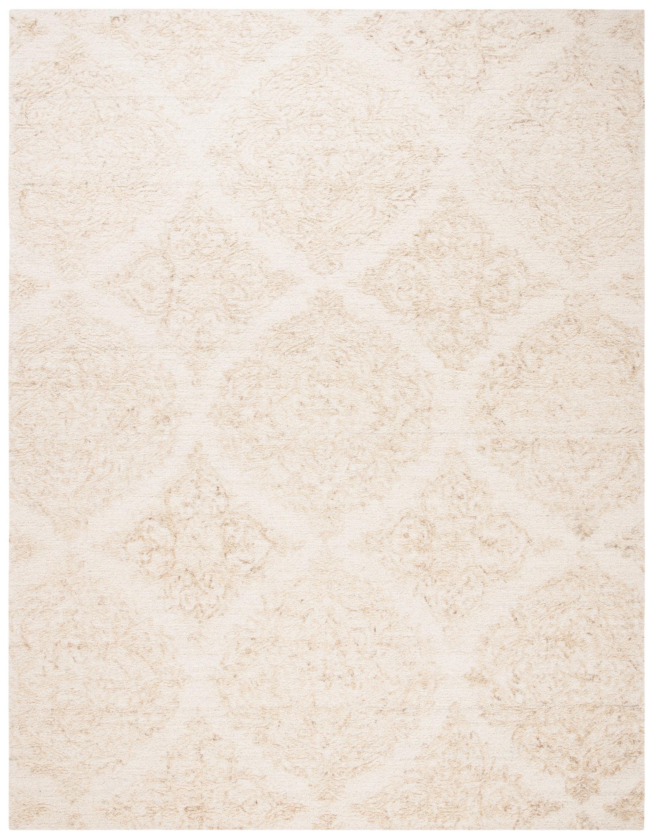 Handmade Ivory Wool Abstract Rectangular Area Rug, 68" x 22"