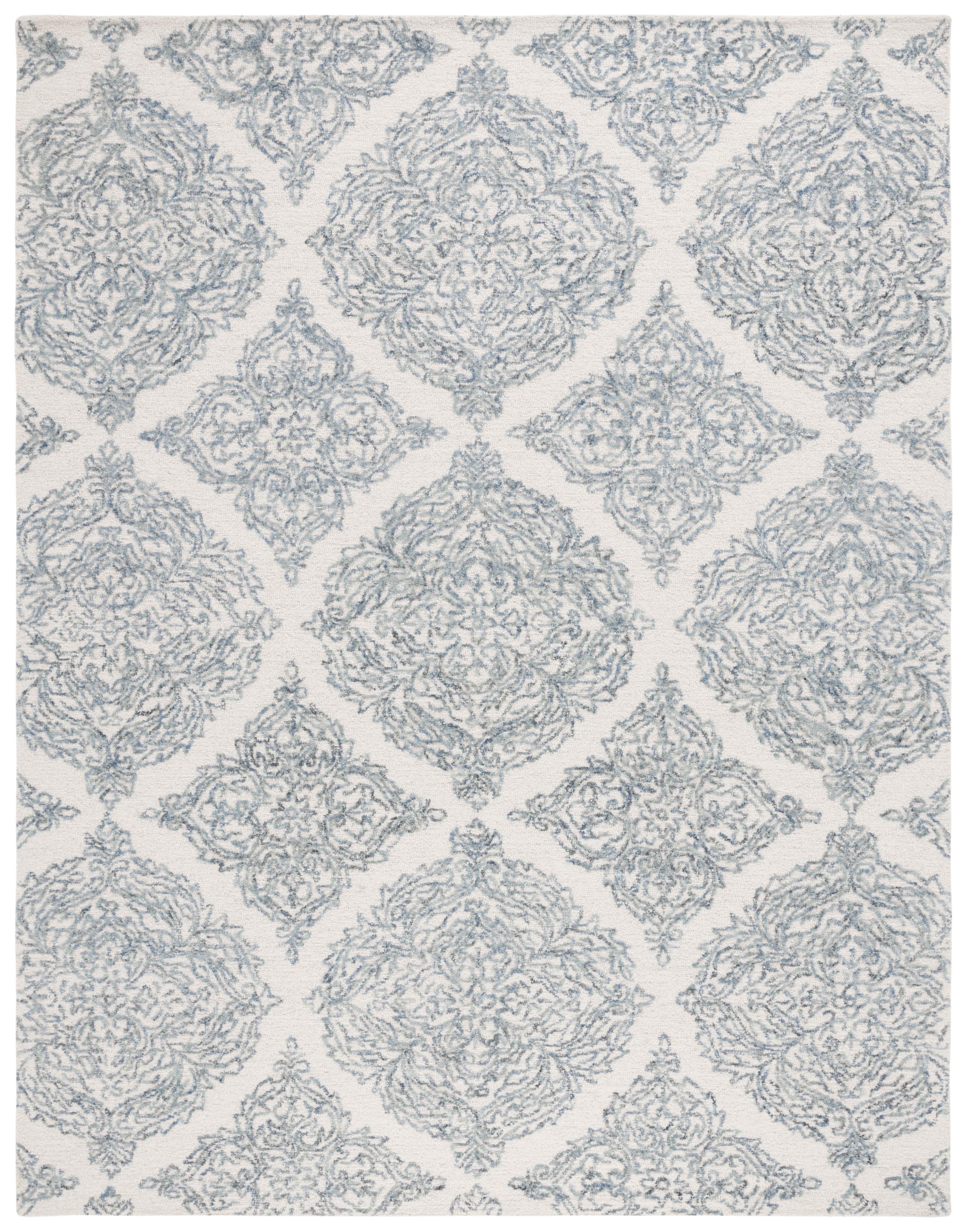 Ivory and Blue Hand-Tufted Wool Abstract 10' x 14' Rug