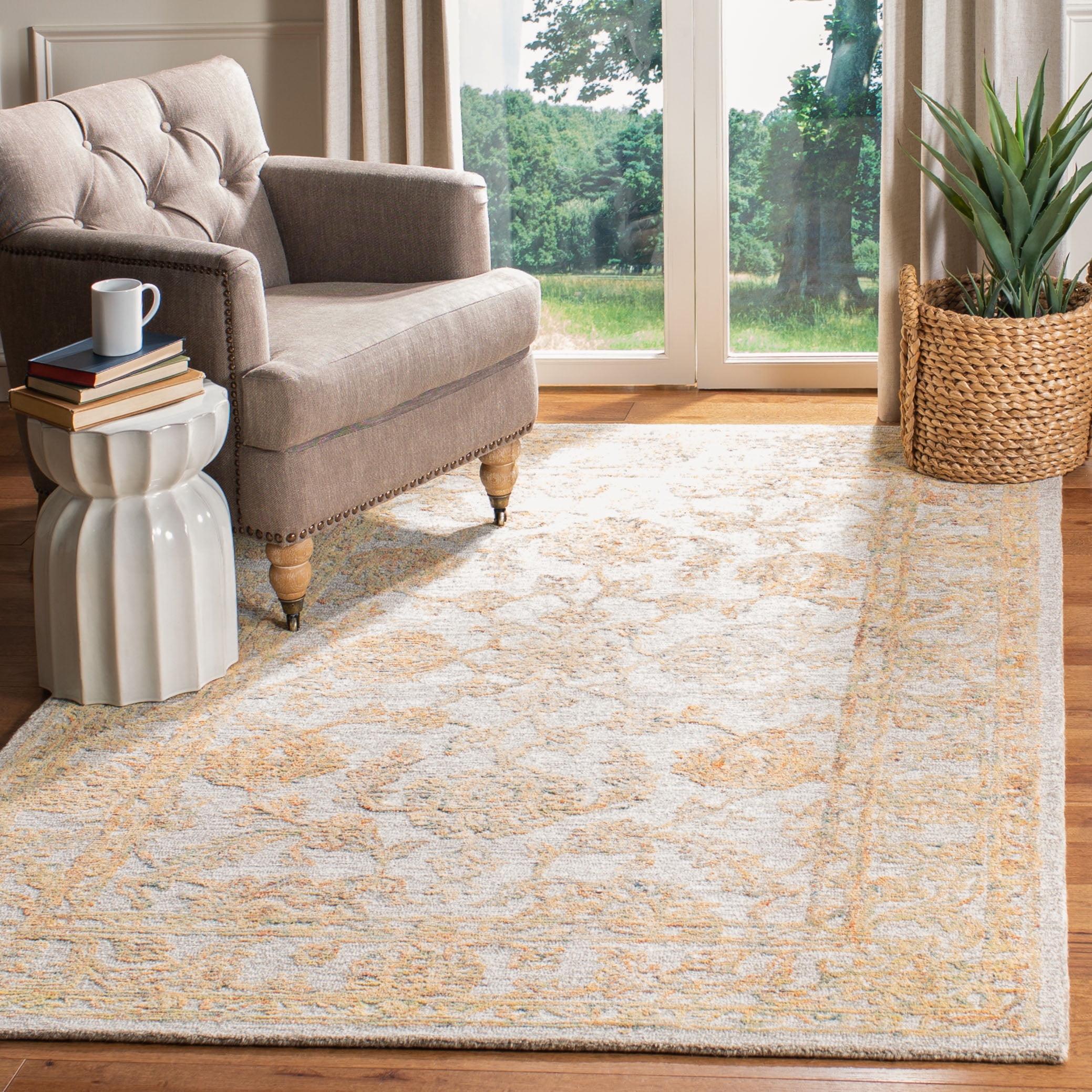 Beige and Gold Handmade Wool Abstract Area Rug, 6' x 9'