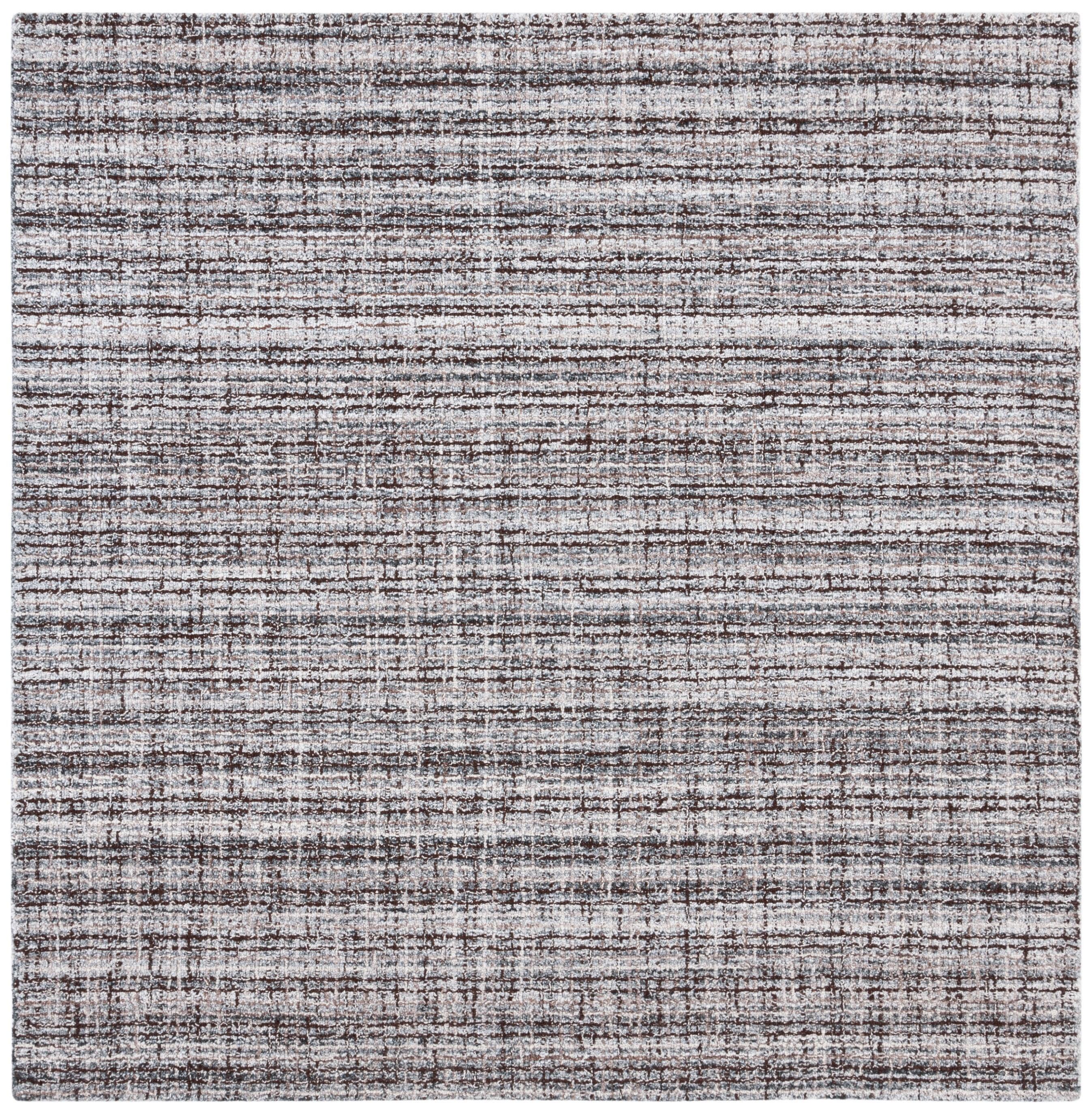 Gray and Brown Abstract Wool 6' x 6' Square Area Rug