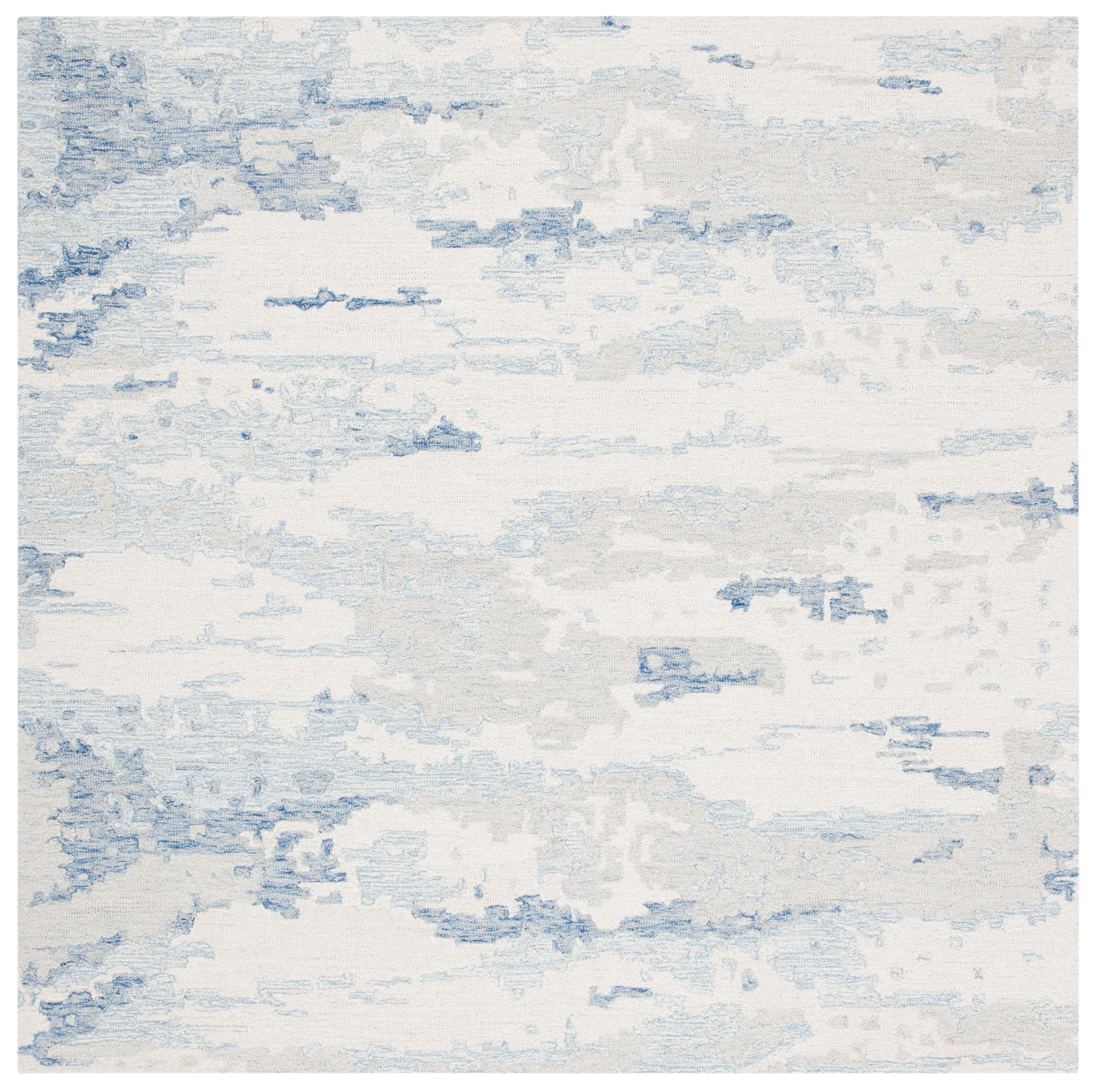 Abstract ABT465 Handmade Indoor Area Rug - Ivory/Blue - 6'x6' - Safavieh