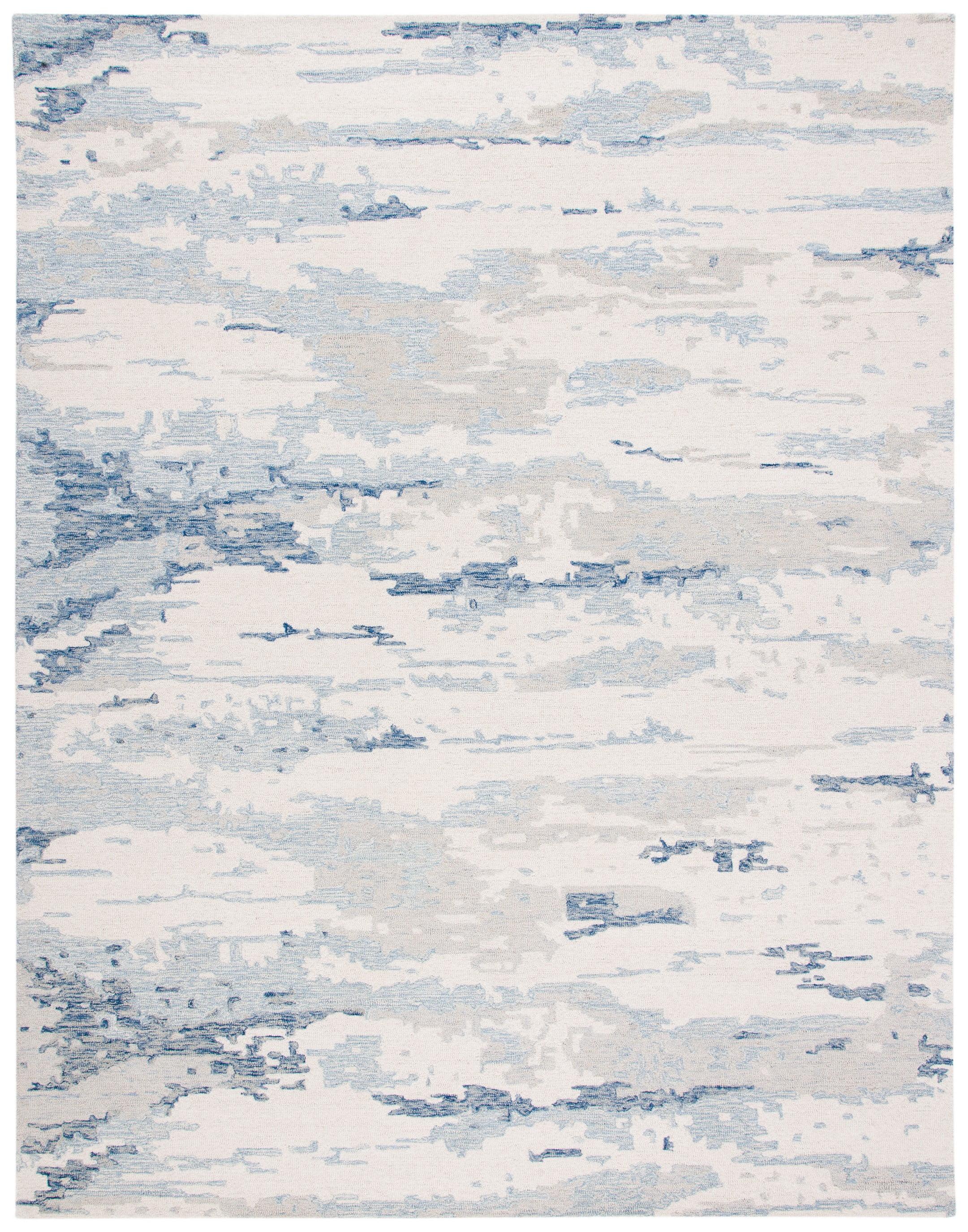 SAFAVIEH Abstract Seachlann Abstract Wool Area Rug, Ivory/Blue, 10' x 14'