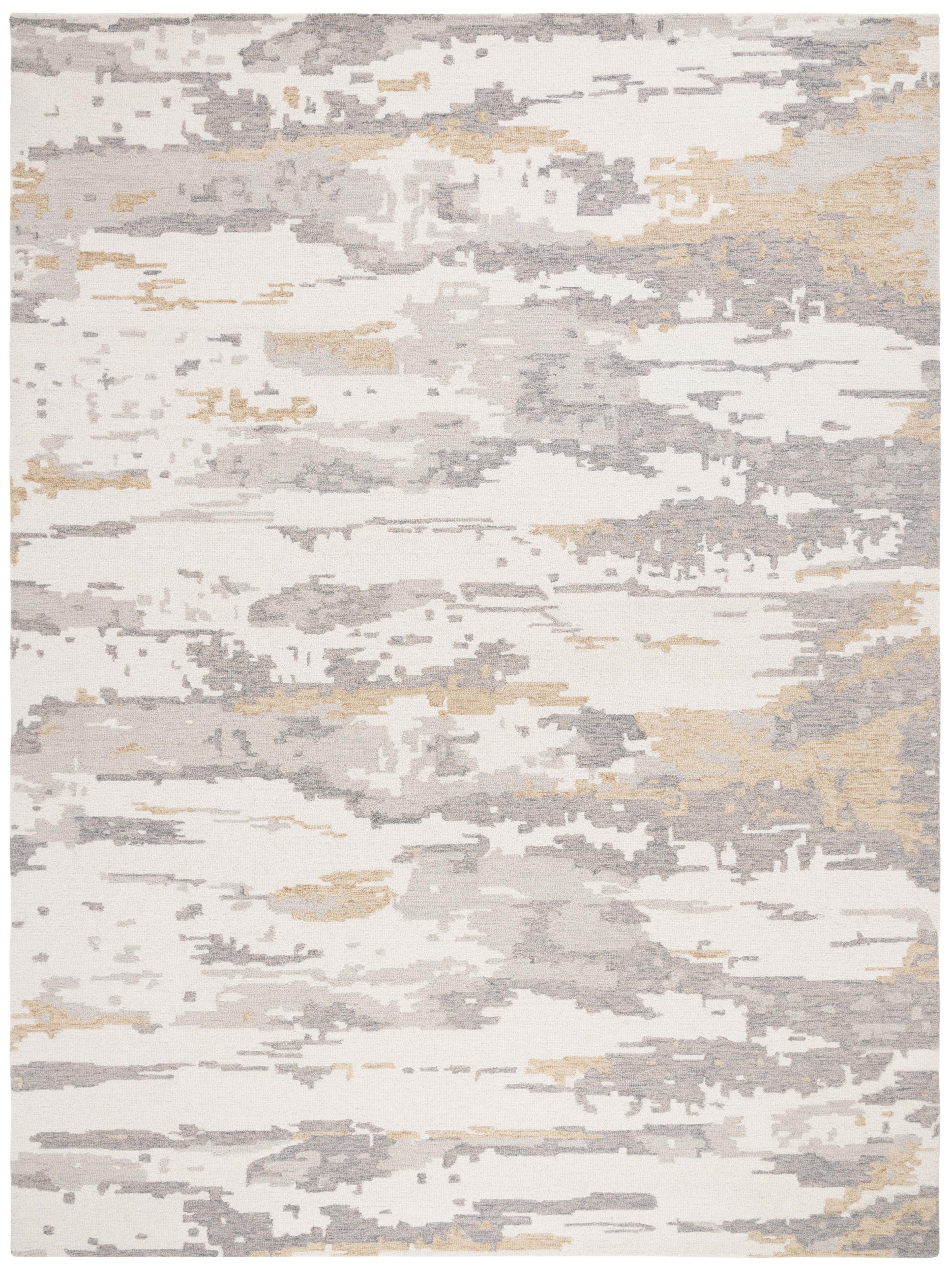 SAFAVIEH Abstract Seachlann Distressed Abstract Wool Area Rug, Ivory/Grey, 8' x 10'