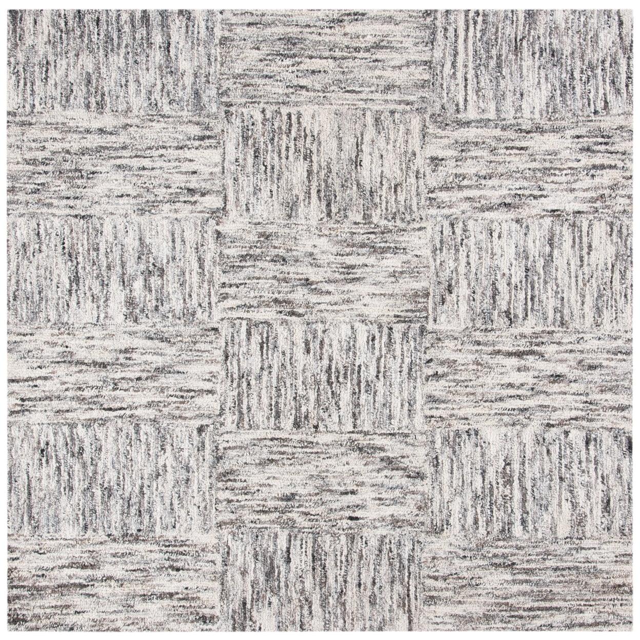 Ivory Charcoal Abstract Hand-Tufted Square Wool Rug 6'x6'