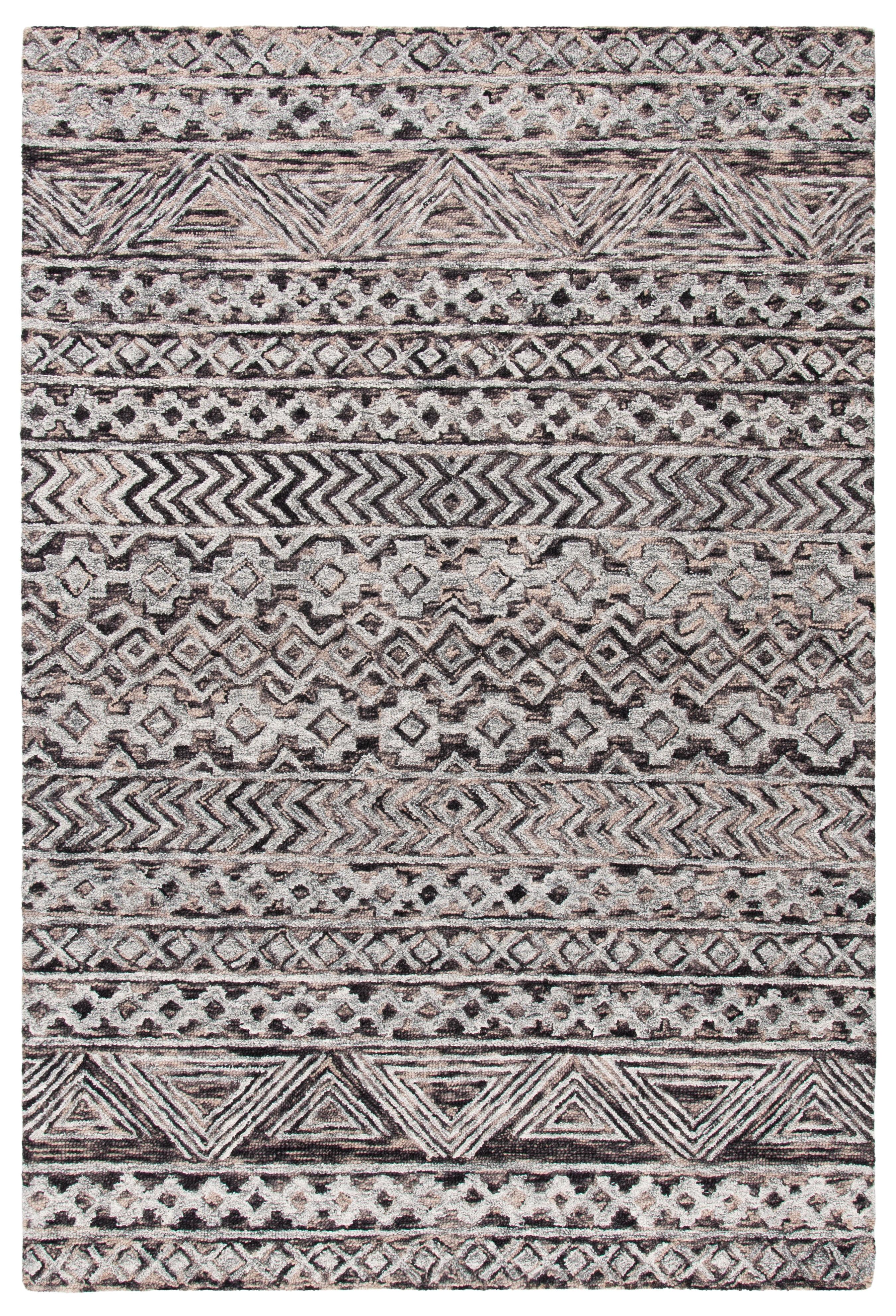 Handmade Gray and Brown Wool Abstract Tufted Area Rug, 10' x 14'