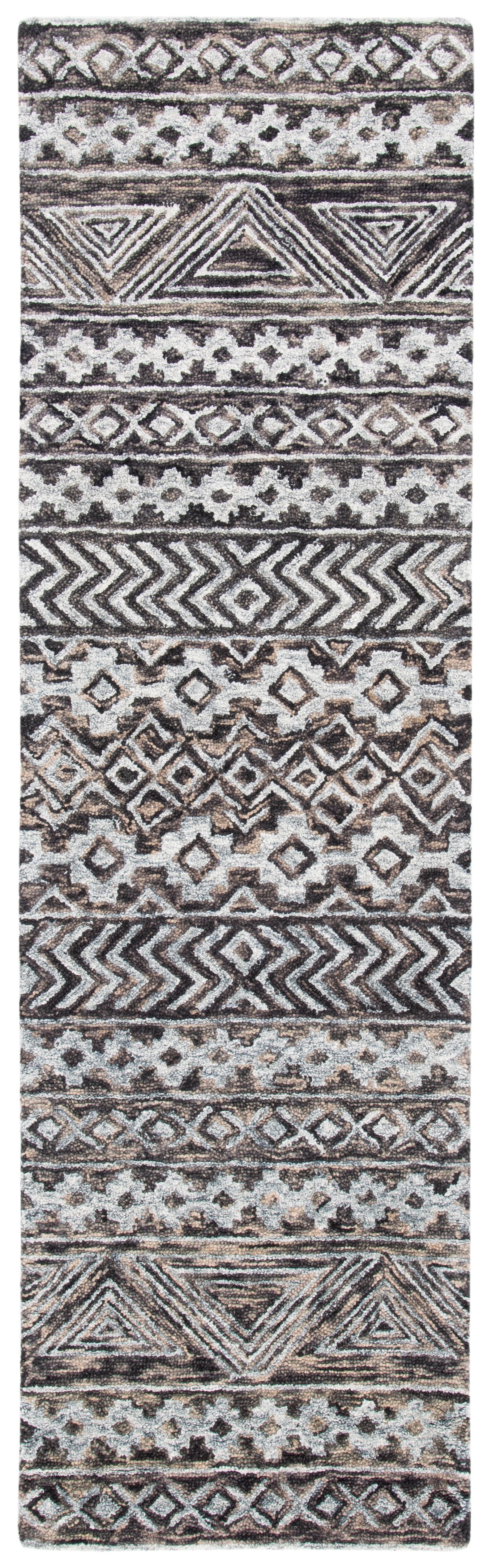 Gray and Brown Handmade Wool Abstract Runner Rug