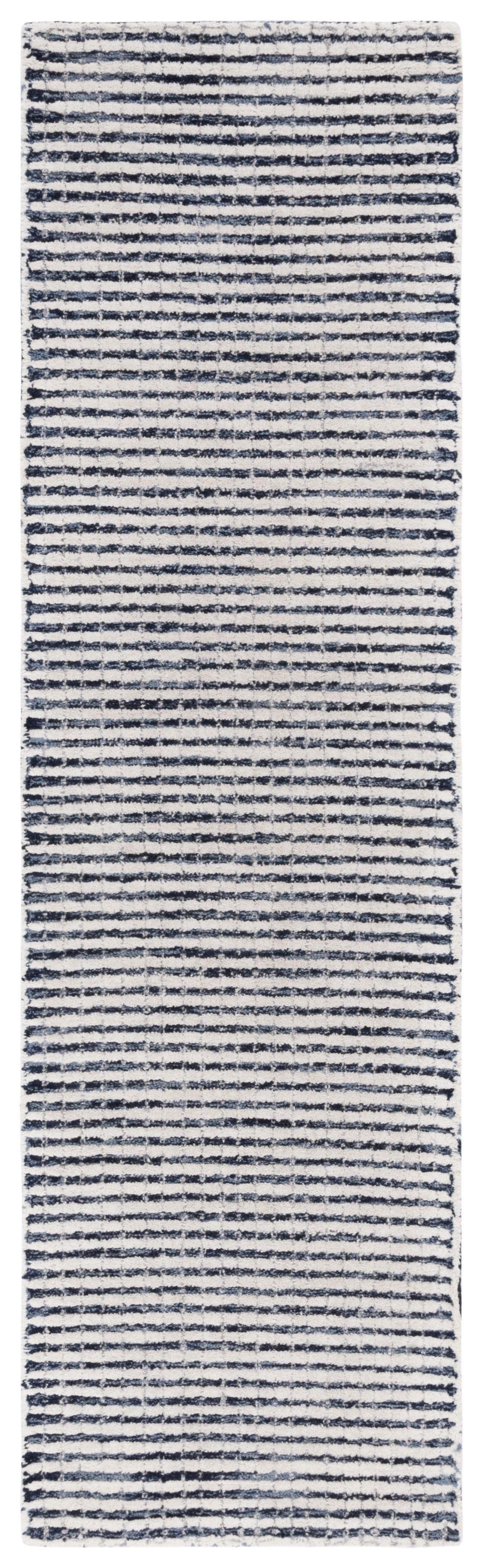 Blue and Ivory Tufted Wool Abstract Runner Rug