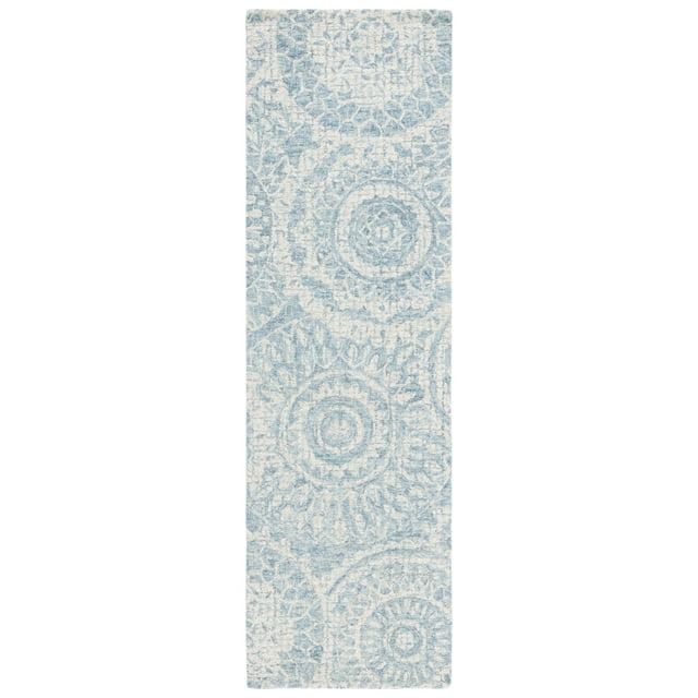 Abstract ABT205 Handmade Indoor Runner - Ivory/Blue - 2'-3"x10' - Safavieh