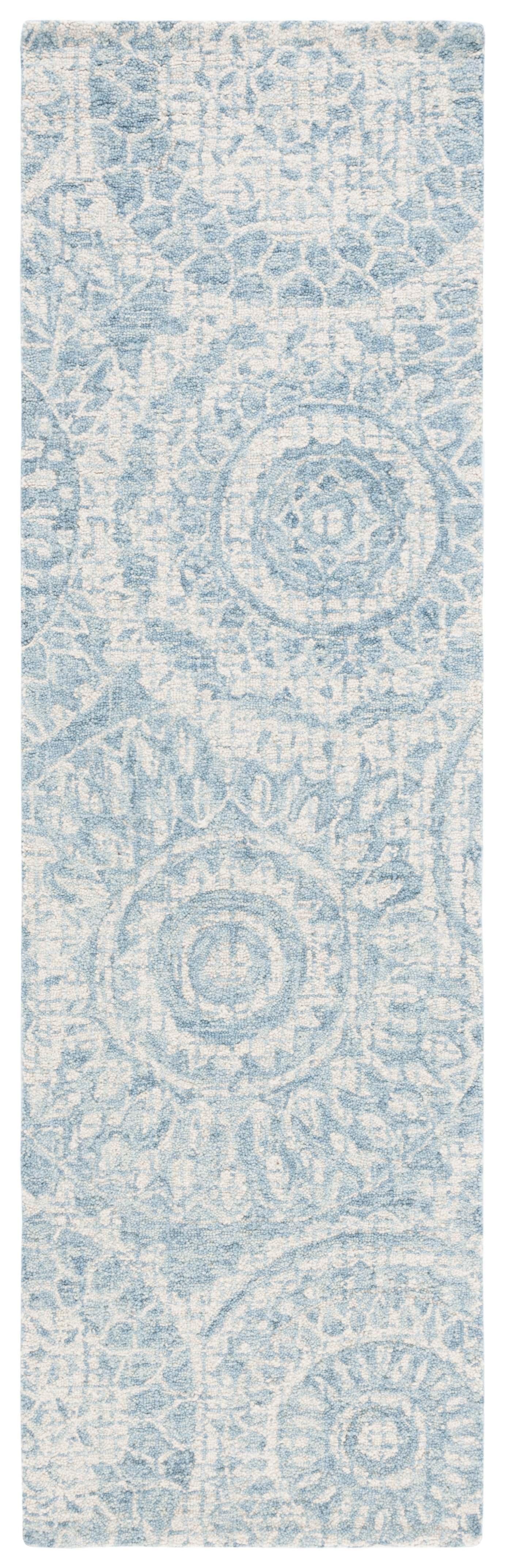 Abstract Blue Tufted Wool Handmade Runner Rug, 2'3" x 12'