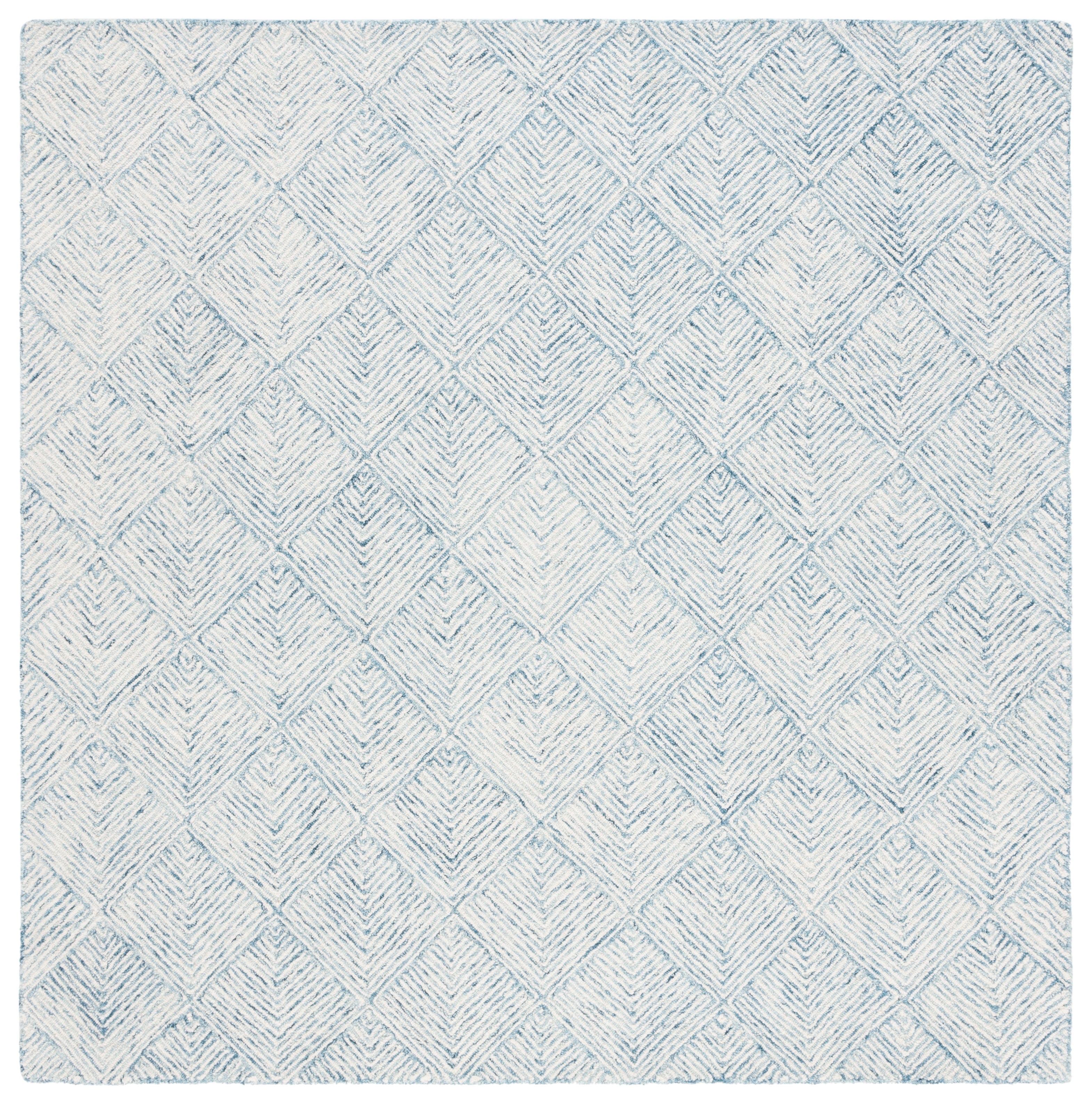 6' x 6' Blue and Ivory Hand-Tufted Wool Square Rug