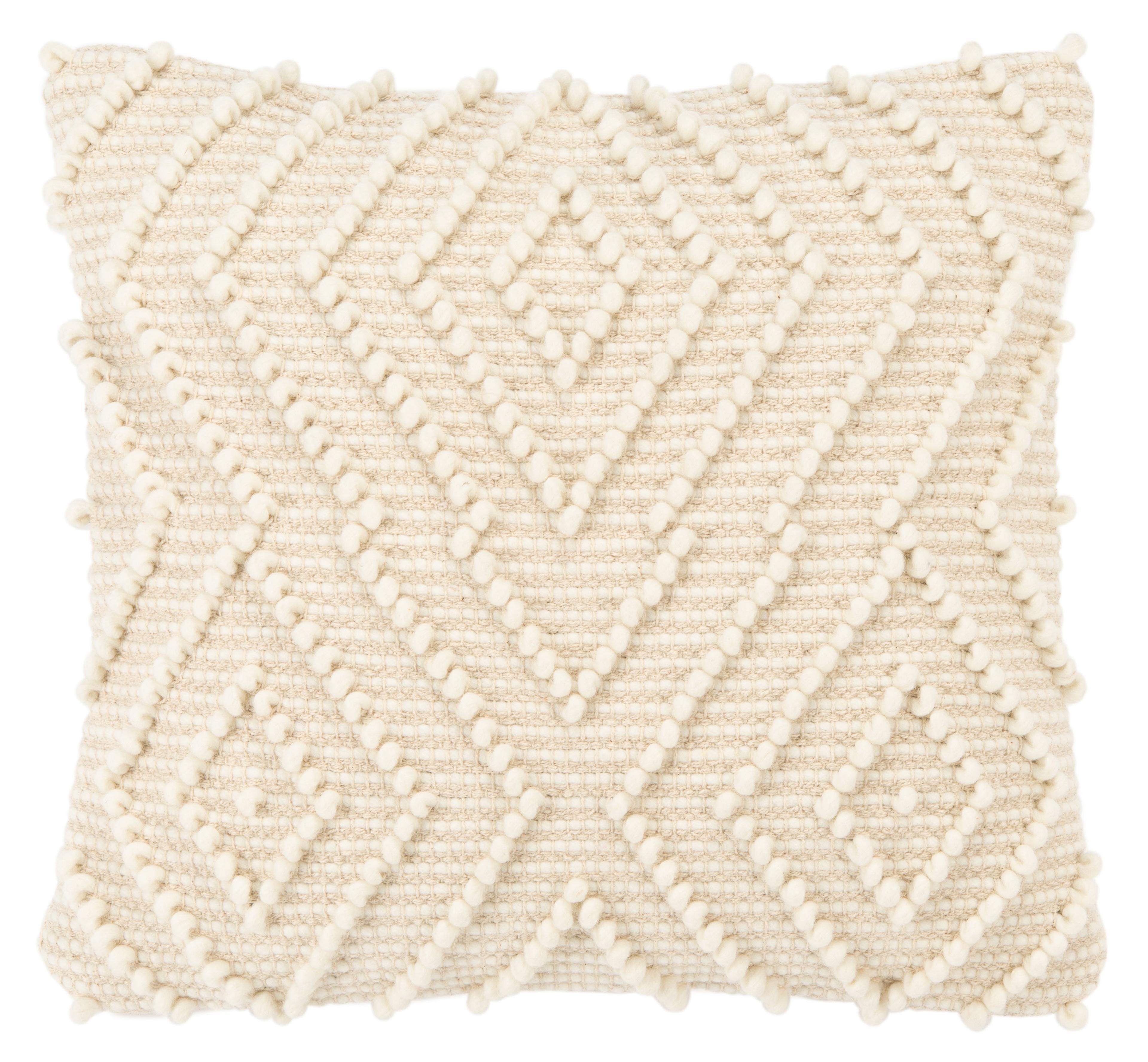 Boho-Chic Ivory Wool-Cotton 19" Square Accent Pillow