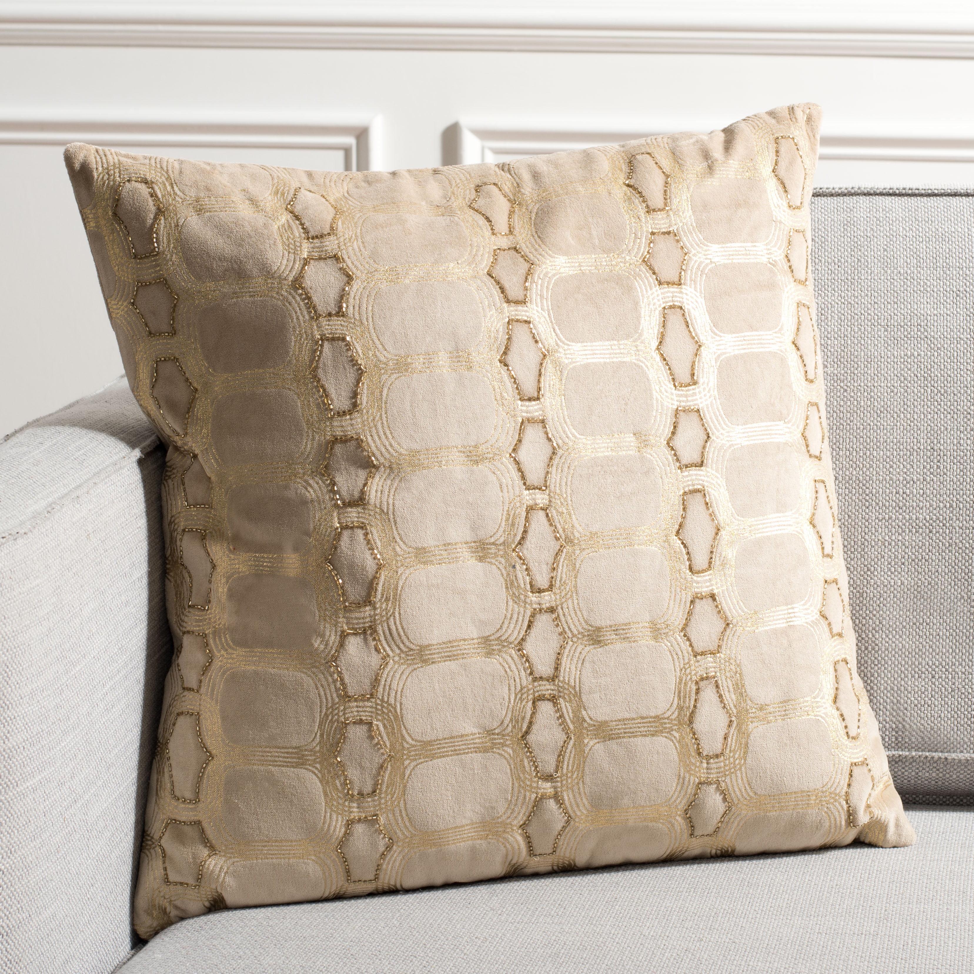 Beige and Gold Geometric Cotton Throw Pillow Set