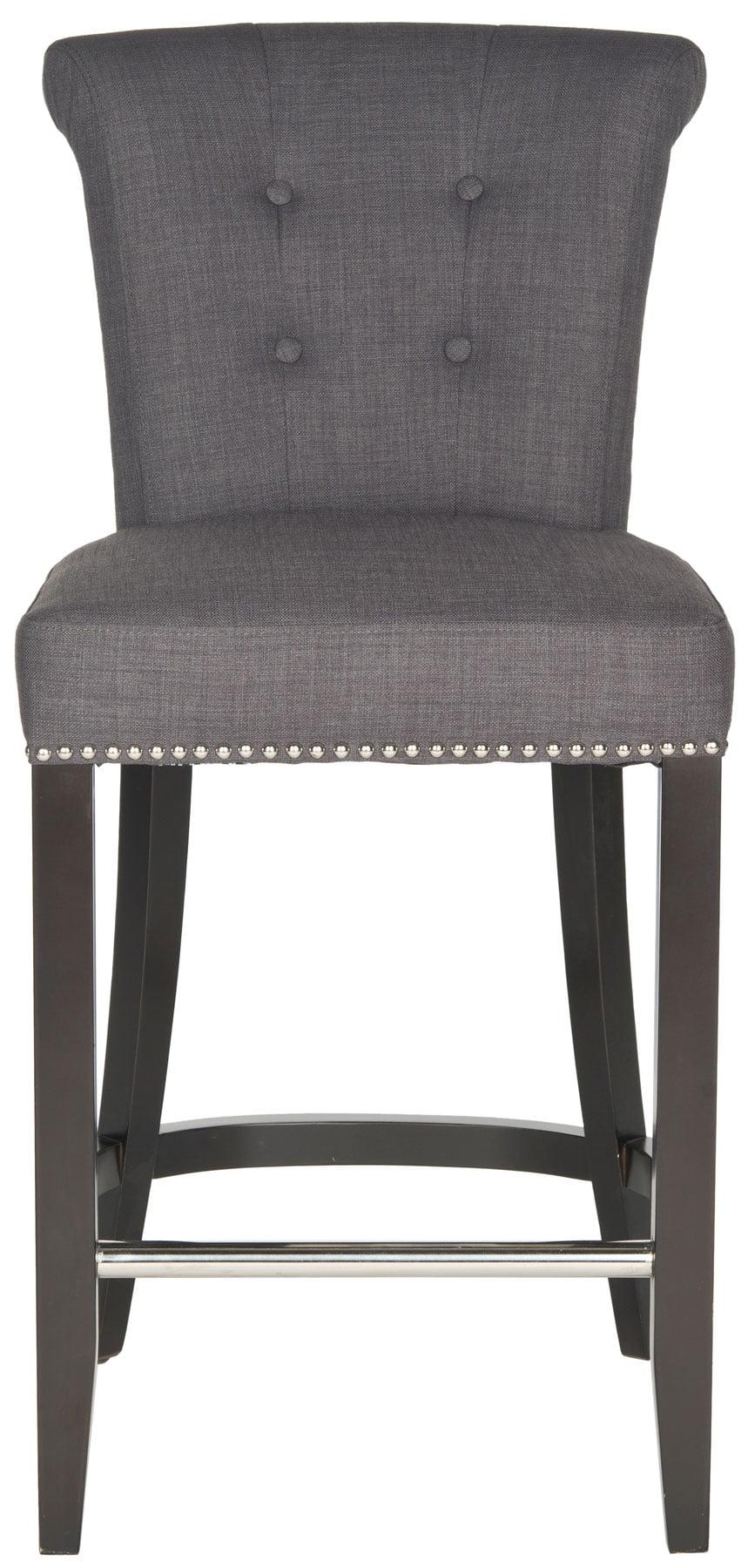 Espresso Birchwood Charcoal Linen Counter Stool with Metal Accent