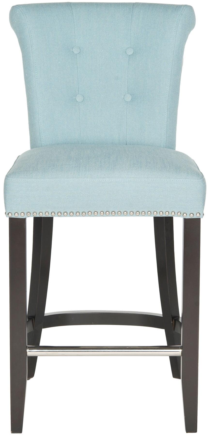 Sky Blue Transitional Birch Wood Counter Stool with Metal Ring