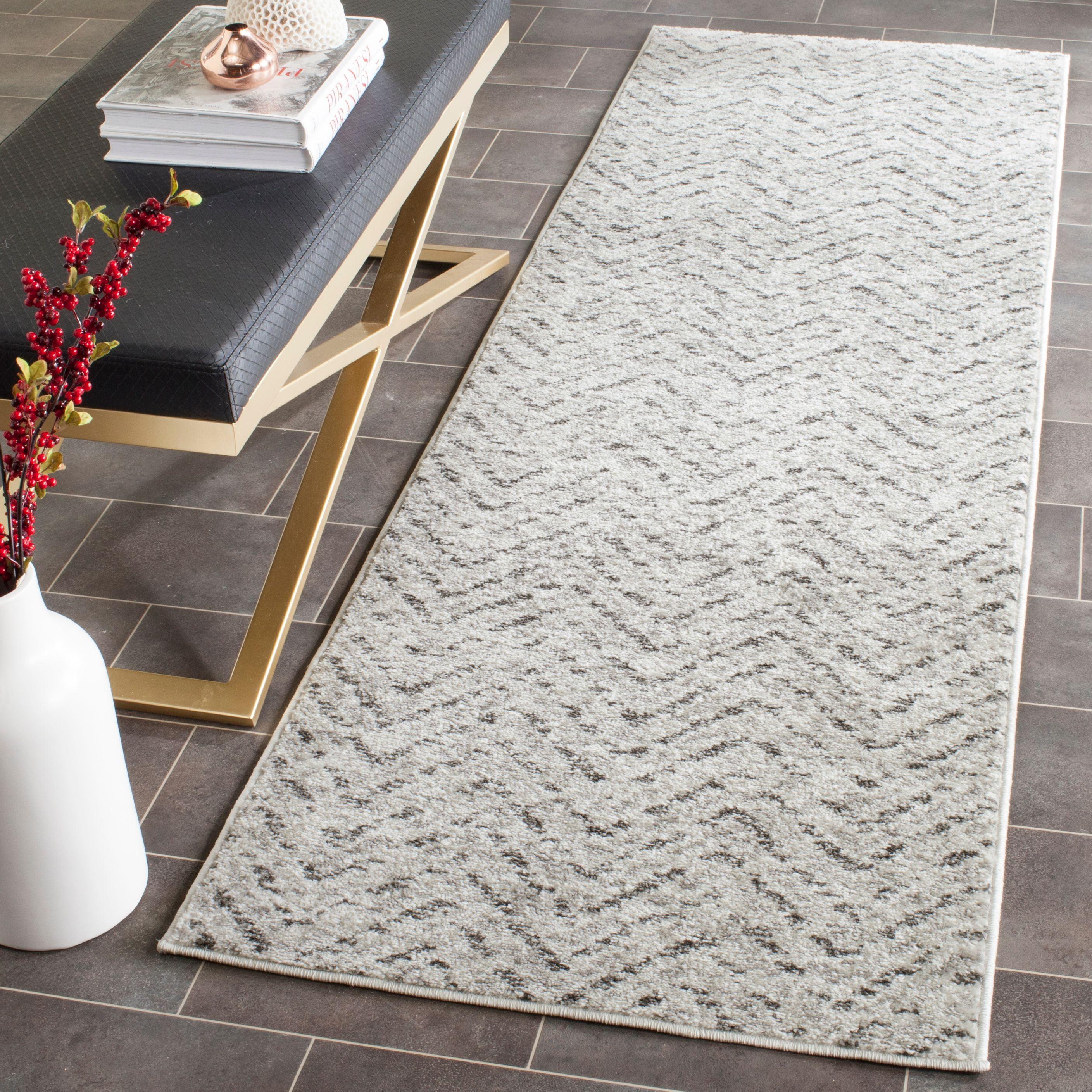 Ivory Charcoal Chevron 2'6" X 8' Runner Synthetic Rug