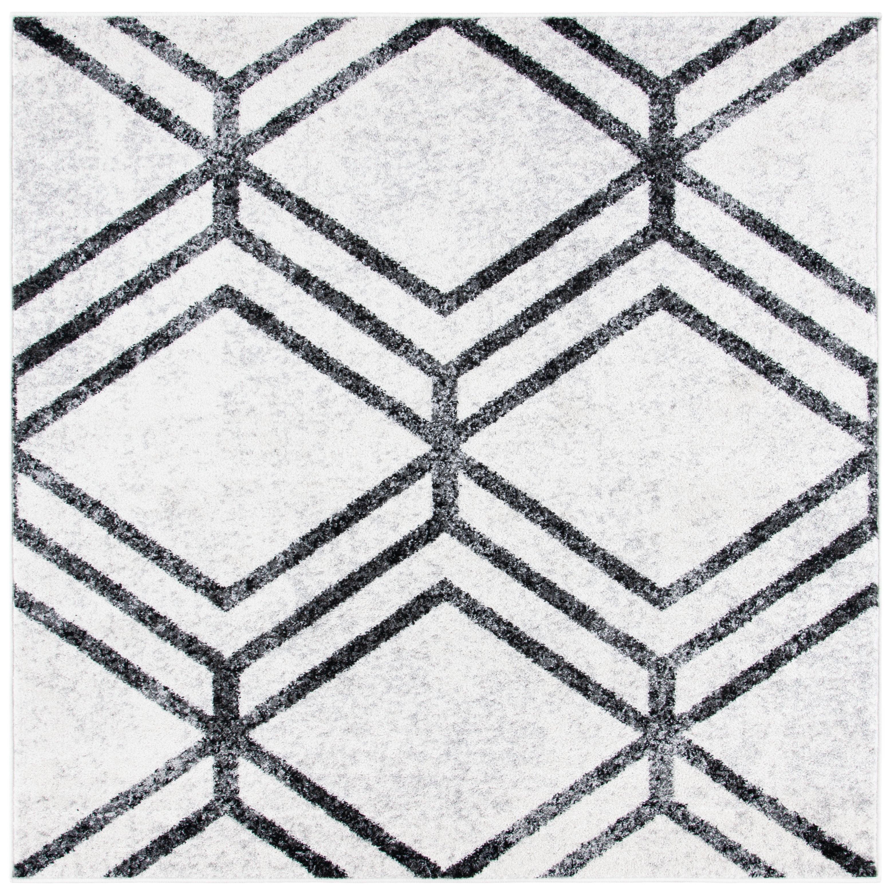Ivory Charcoal Easy-Care Synthetic Square Area Rug
