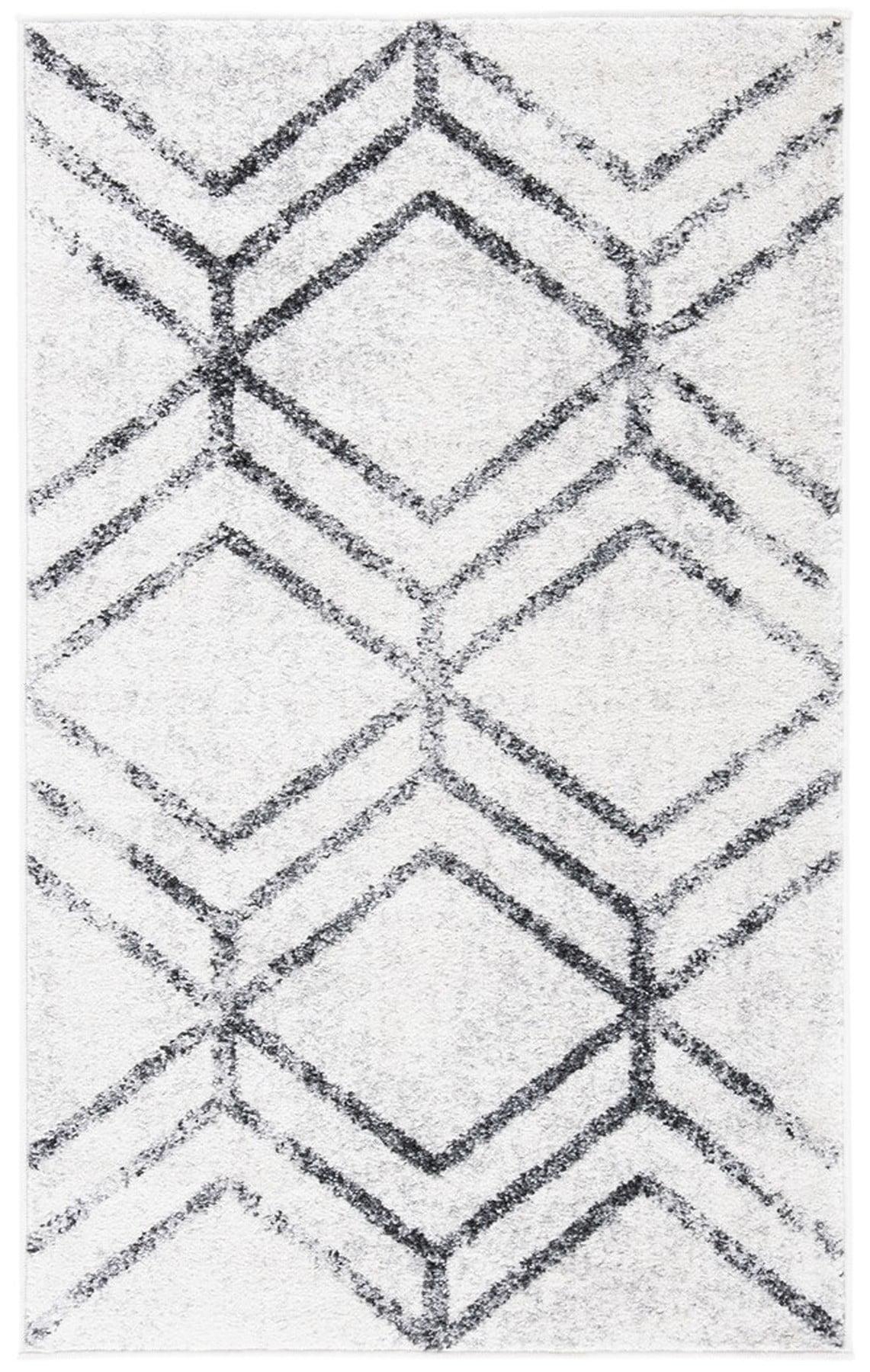 Off-White and Grey Geometric Easy-Care Synthetic Area Rug, 2'6" x 4'