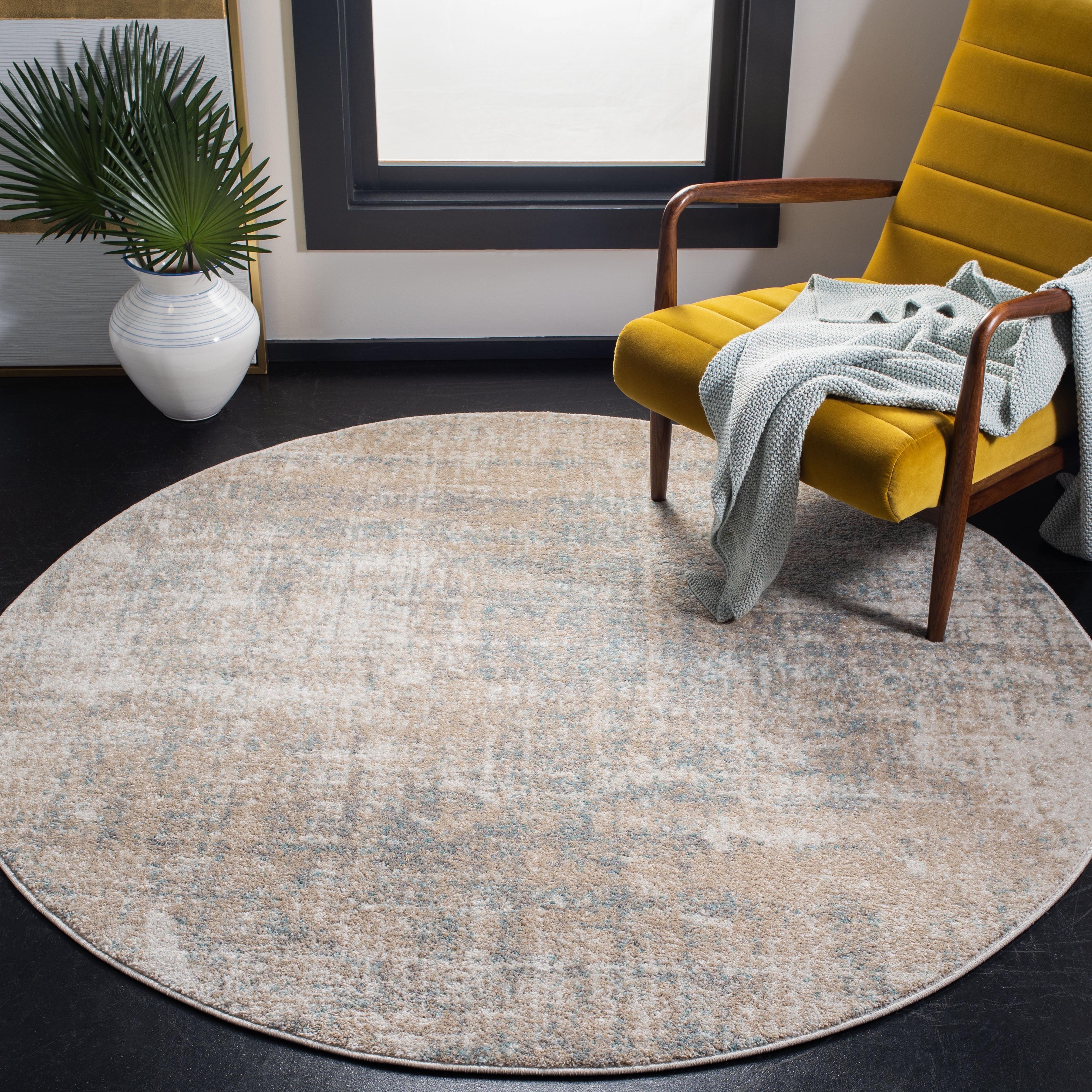 Beige/Slate Synthetic 4' Round Hand-Knotted Easy-Care Area Rug