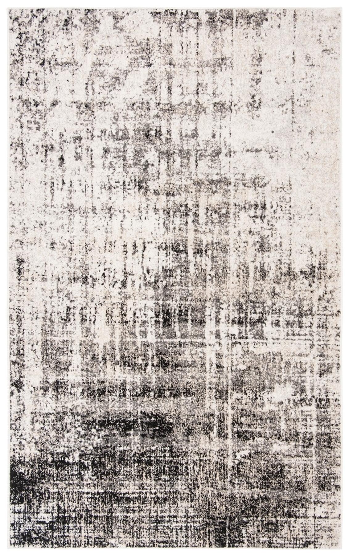 Silver/Black 9' x 12' Abstract Synthetic Rectangular Area Rug