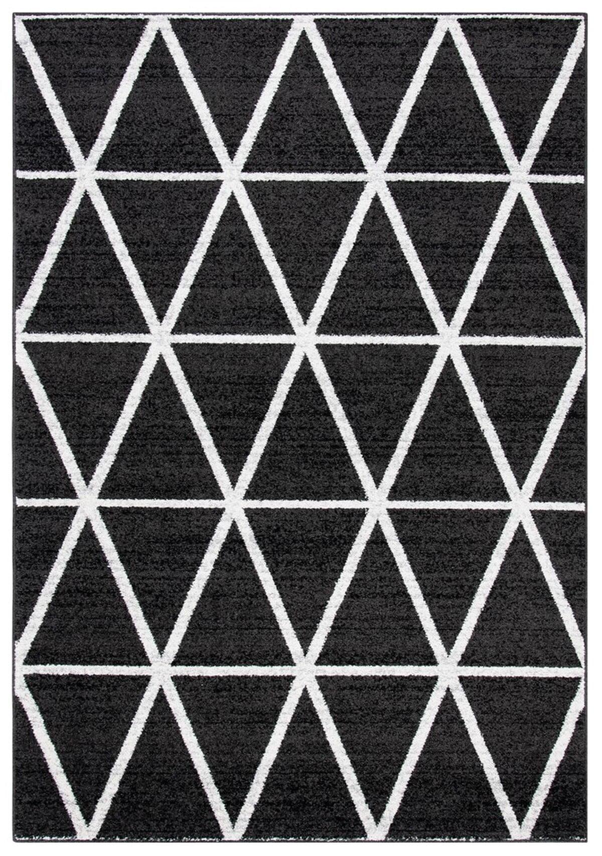 Black and Ivory Geometric Synthetic Area Rug