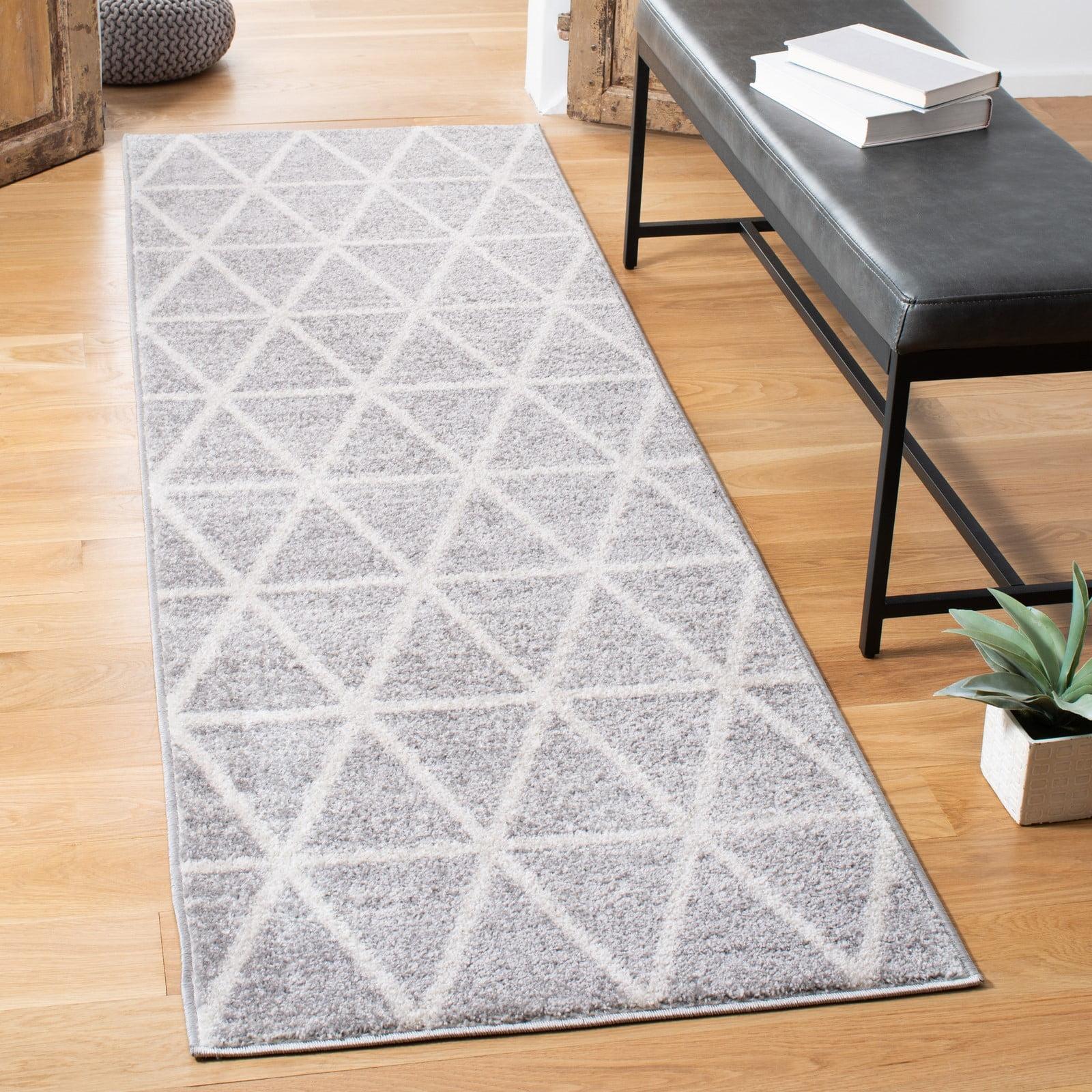 Grey and Ivory Geometric Power Loomed Runner Rug 2'6" x 8'