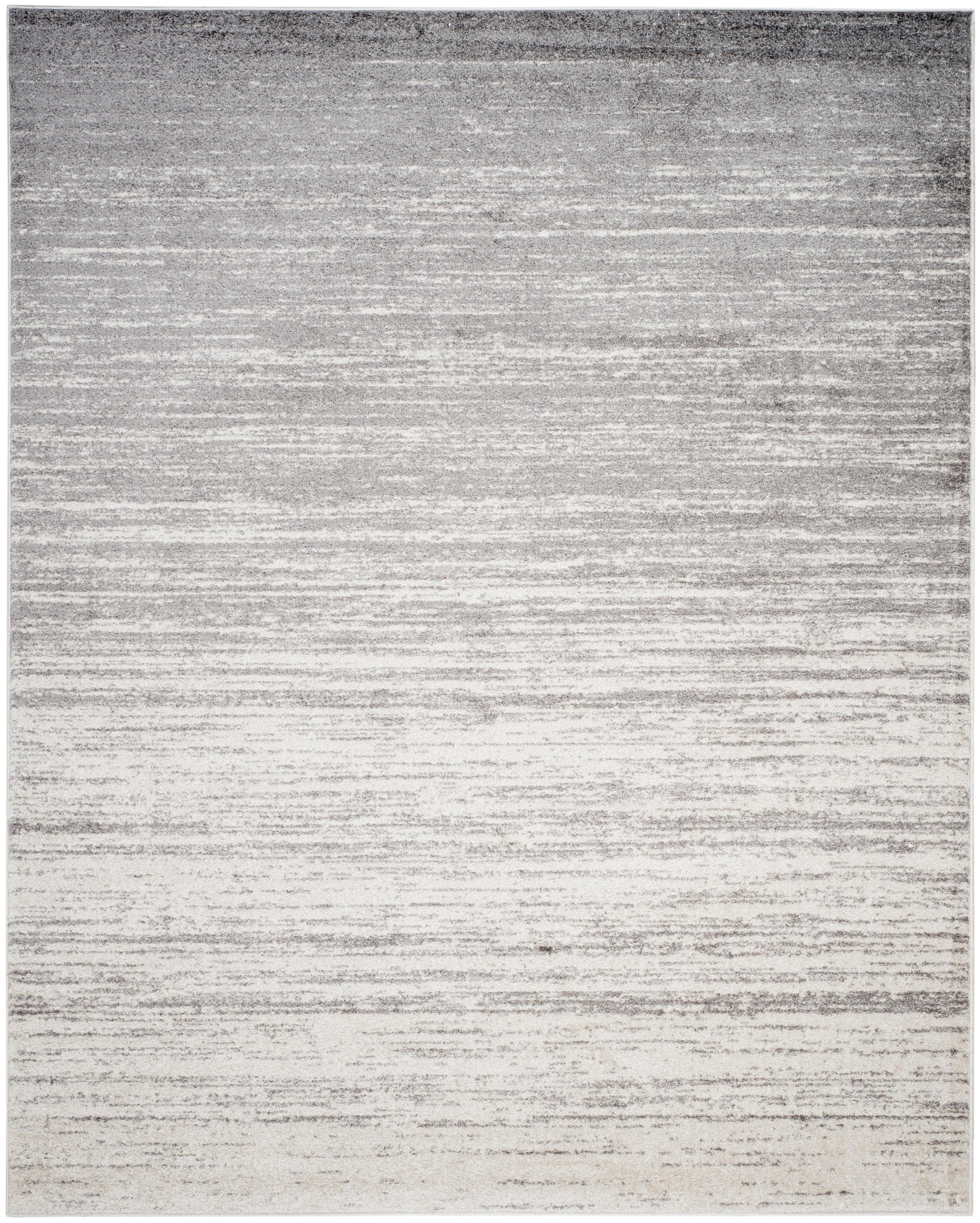 Ivory and Silver Striated Modern Synthetic Area Rug, 10' x 14'