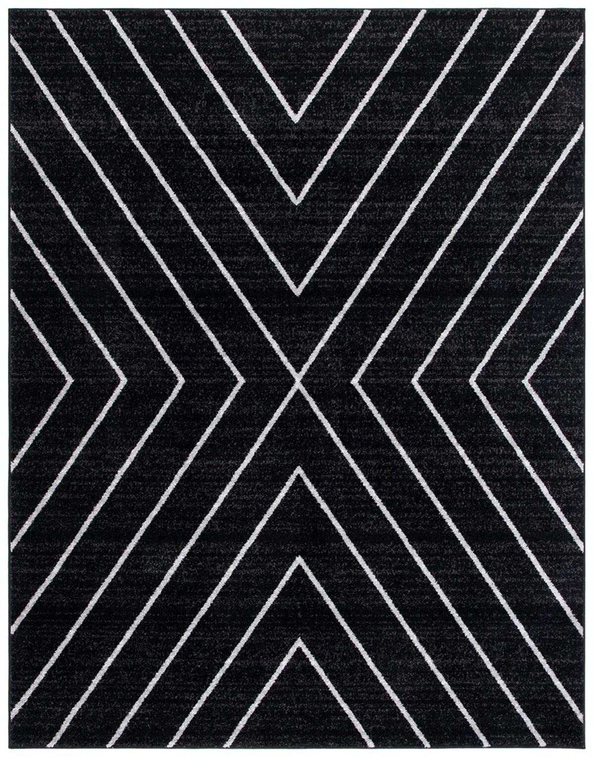 Black and Light Gray Geometric Synthetic Area Rug, 8' x 10'