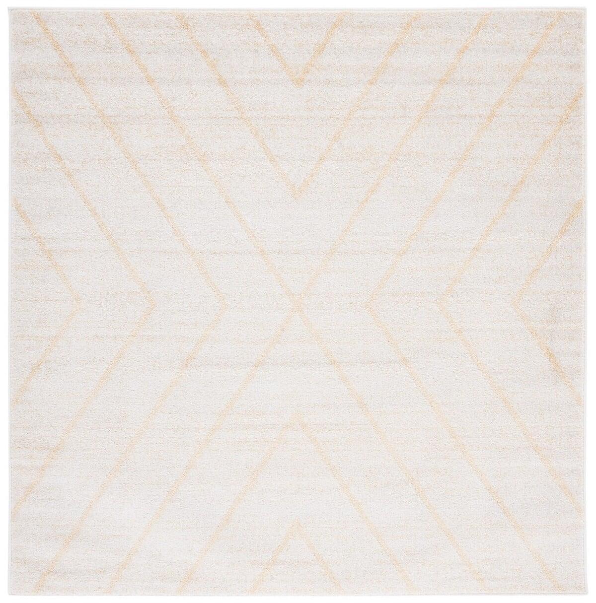 Ivory and Gold 6' x 6' Square Hand-Knotted Synthetic Rug