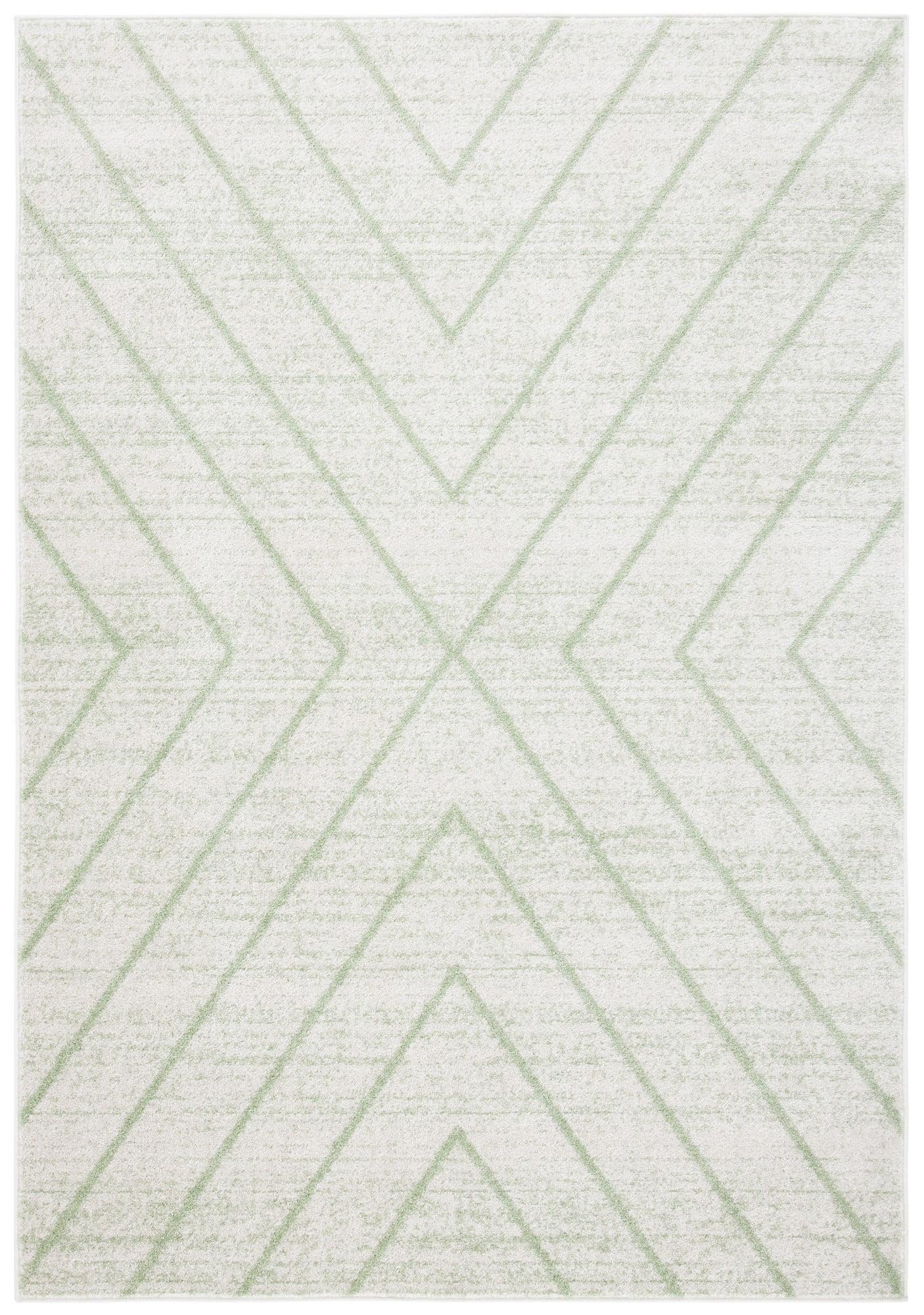 Ivory and Sage Rectangular Washable Synthetic Area Rug, 9' x 12'