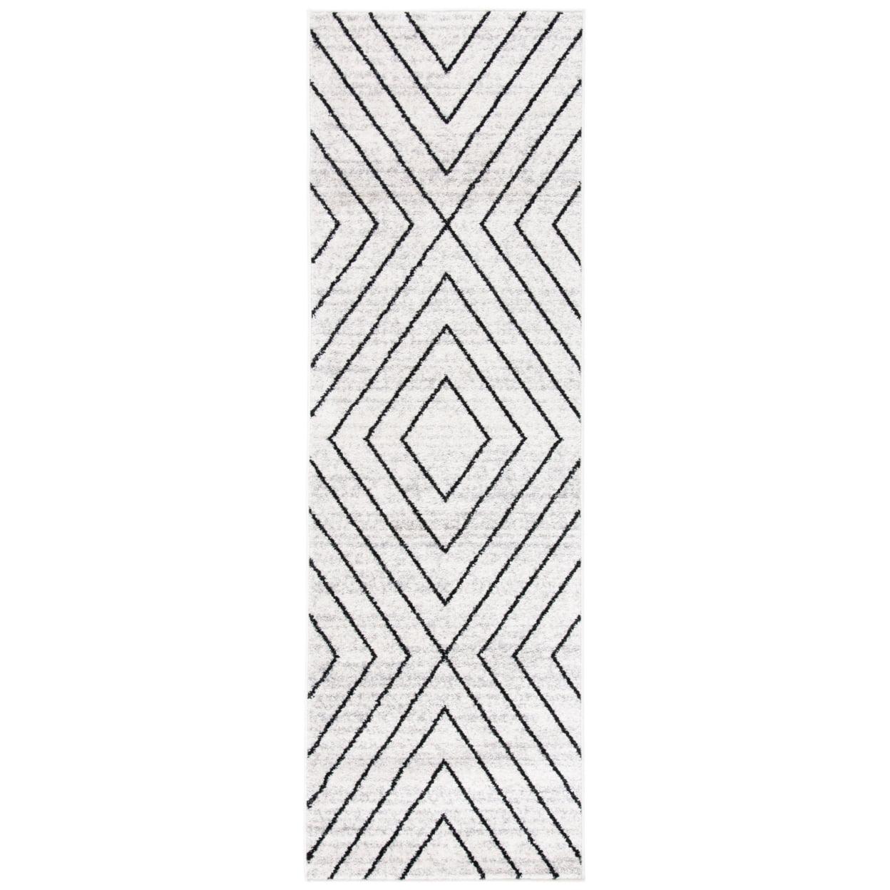 Ivory and Grey Geometric Runner Rug, 2'6" x 6', Synthetic