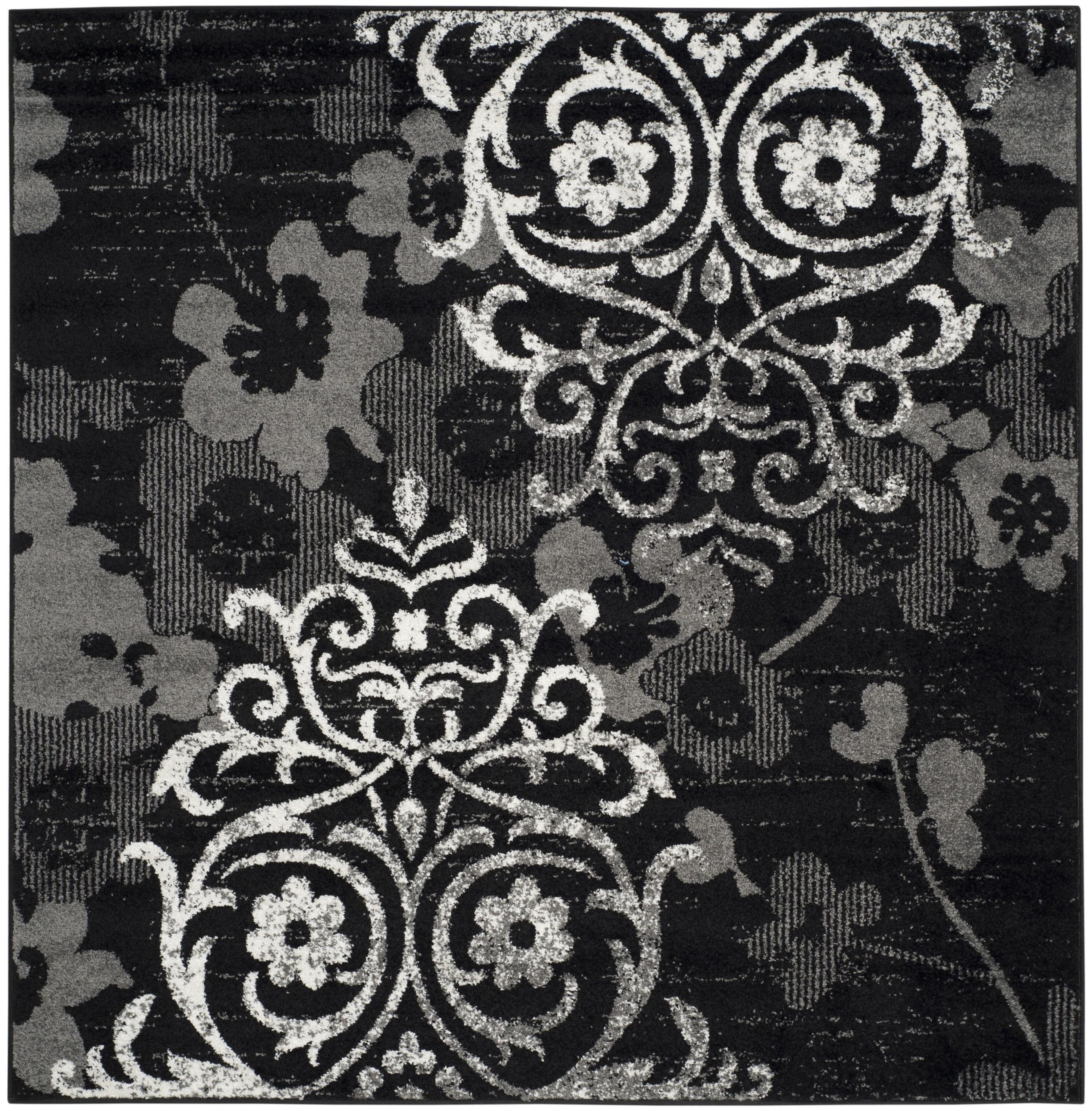 Chic Lodge Black & Silver 4' Square Synthetic Area Rug