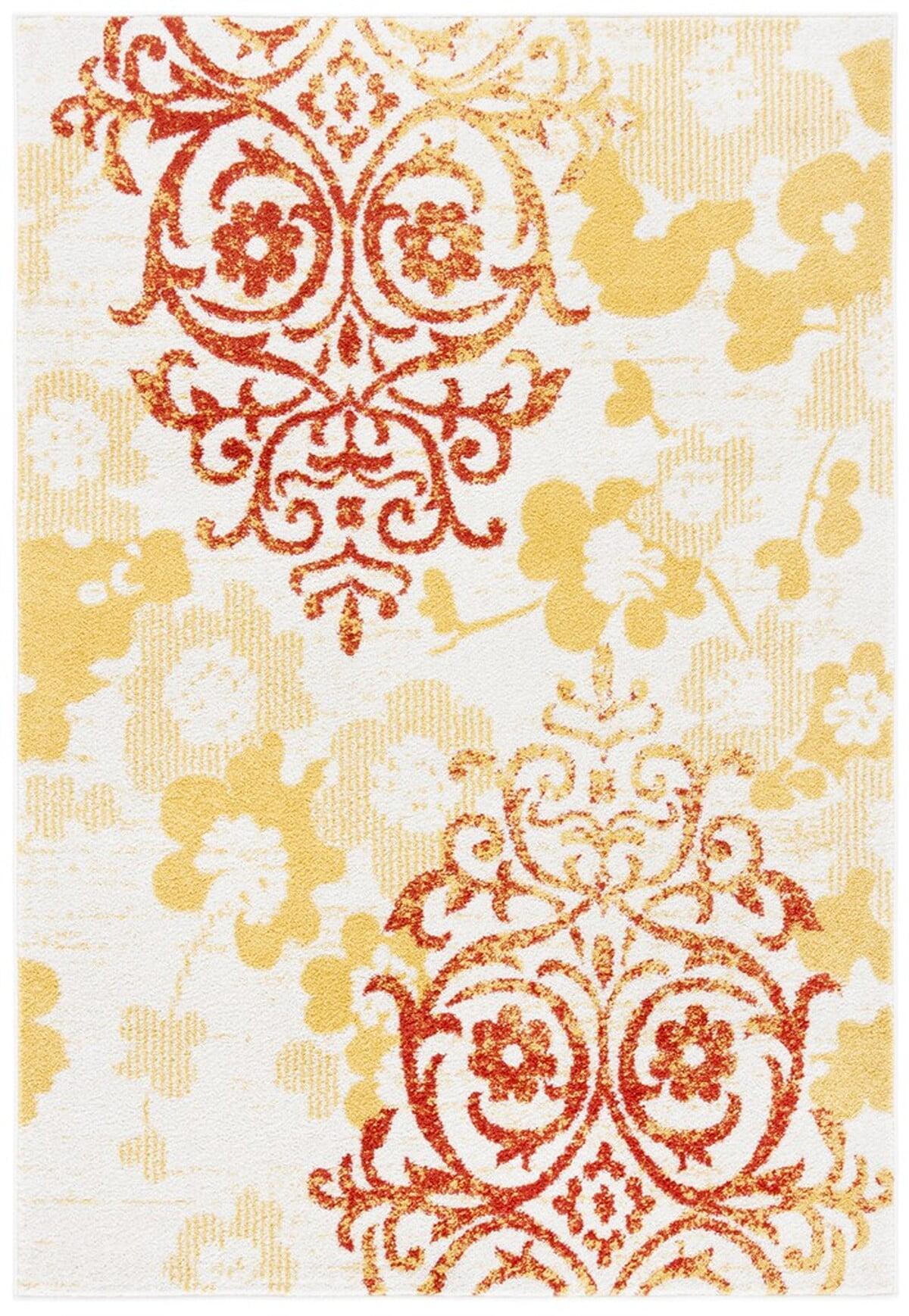 Adirondack Gold and Grey Floral 9' x 12' Synthetic Rug