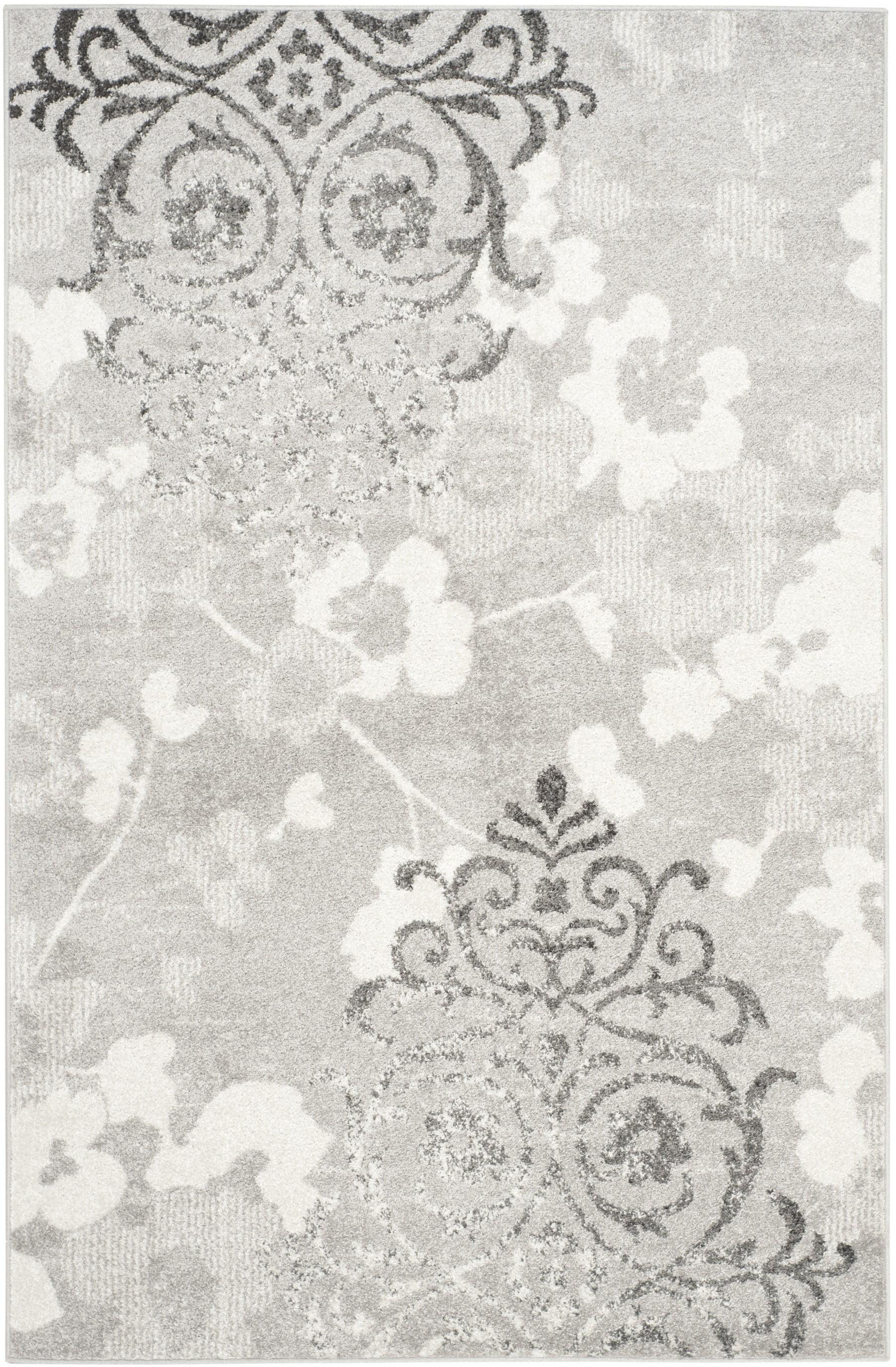 Elegant Silver and Ivory Floral 6' x 9' Reversible Area Rug