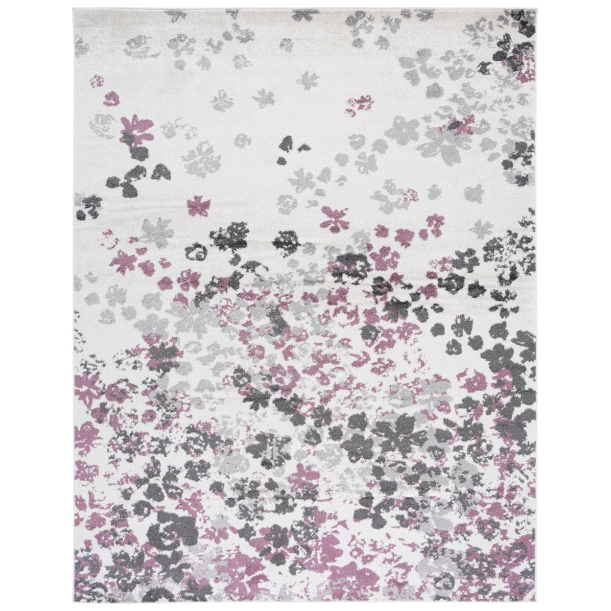 Ivory & Purple Floral 9'x12' Reversible Synthetic Area Rug