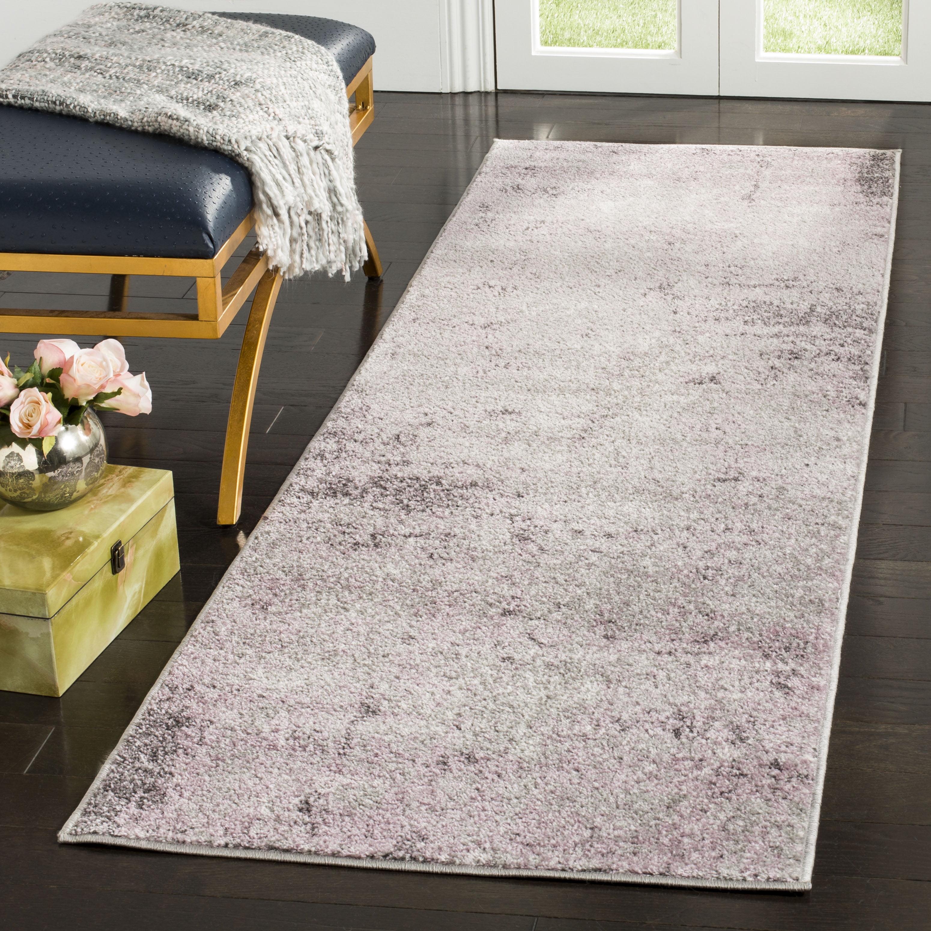 Gray and Purple Synthetic Modern Runner Rug, 2'6" x 6'