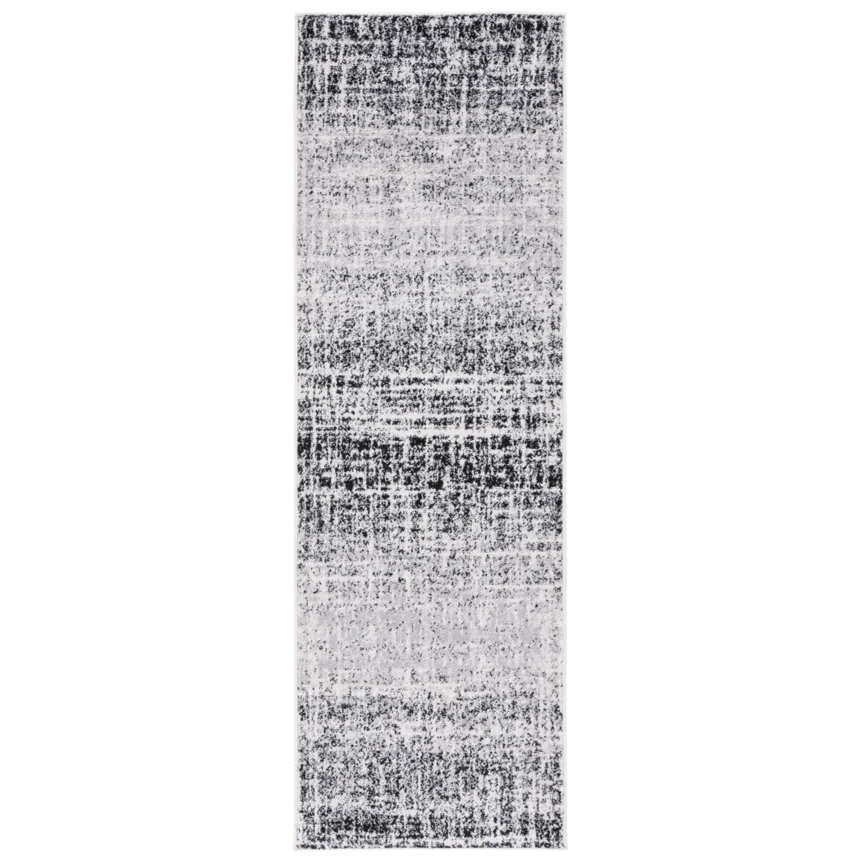 Chic Silver and Black Synthetic 30" Easy-Care Runner Rug