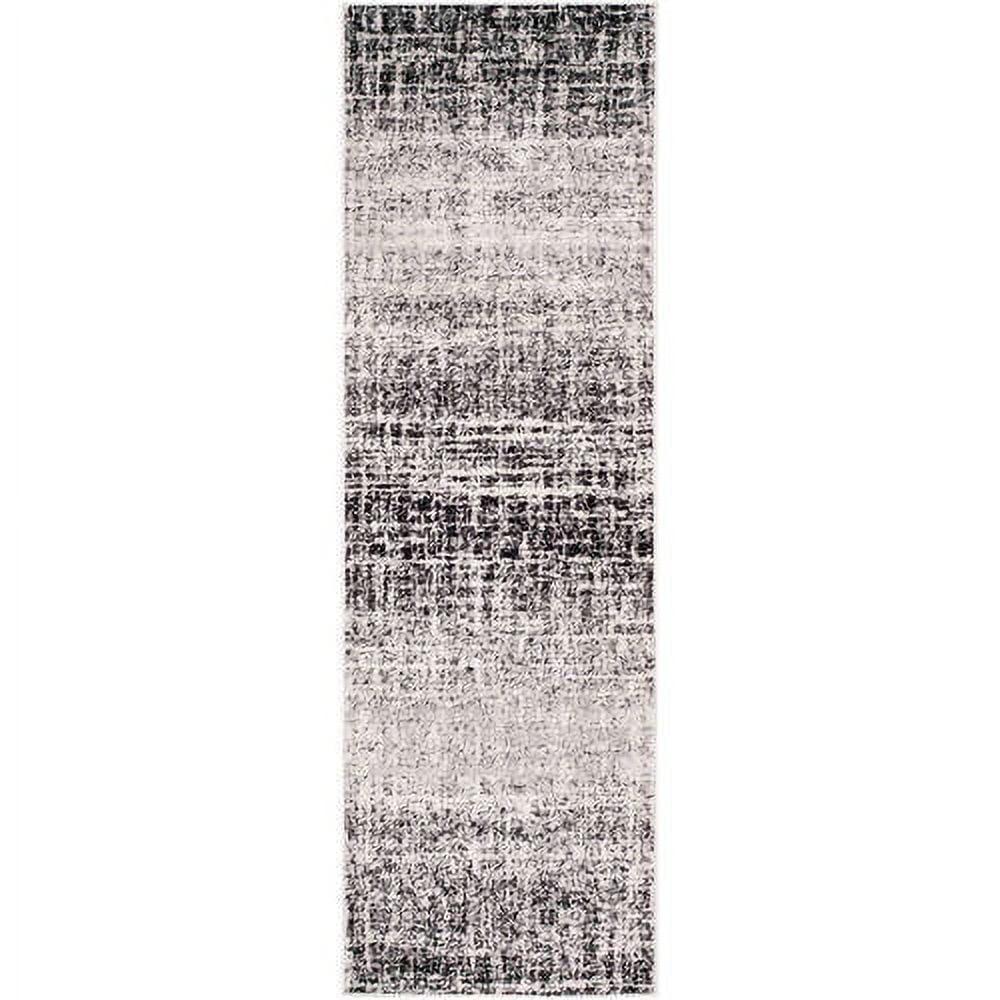 Ivory and Black Hand-Knotted Synthetic Area Rug