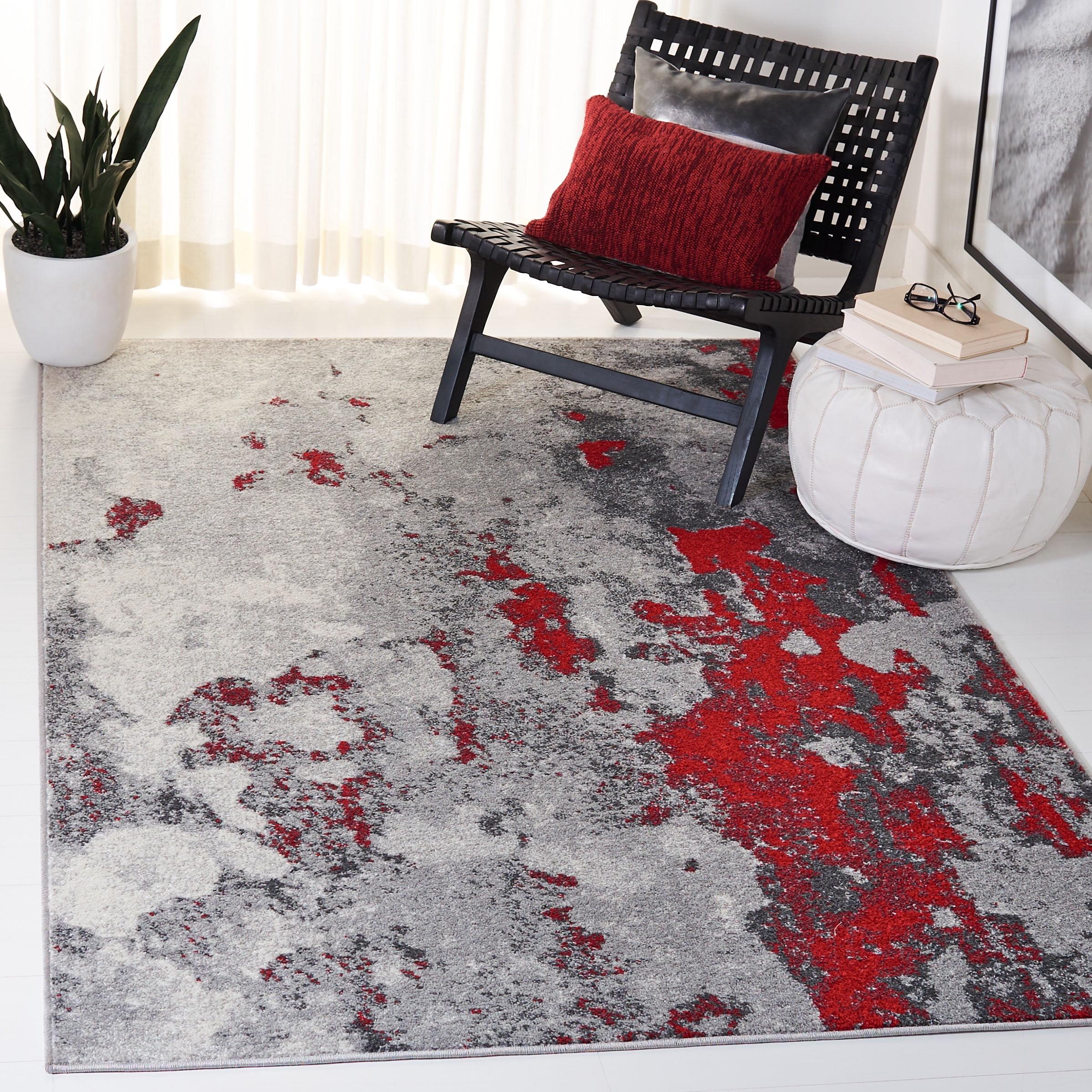 Adirondack Red and Grey Abstract Square Area Rug