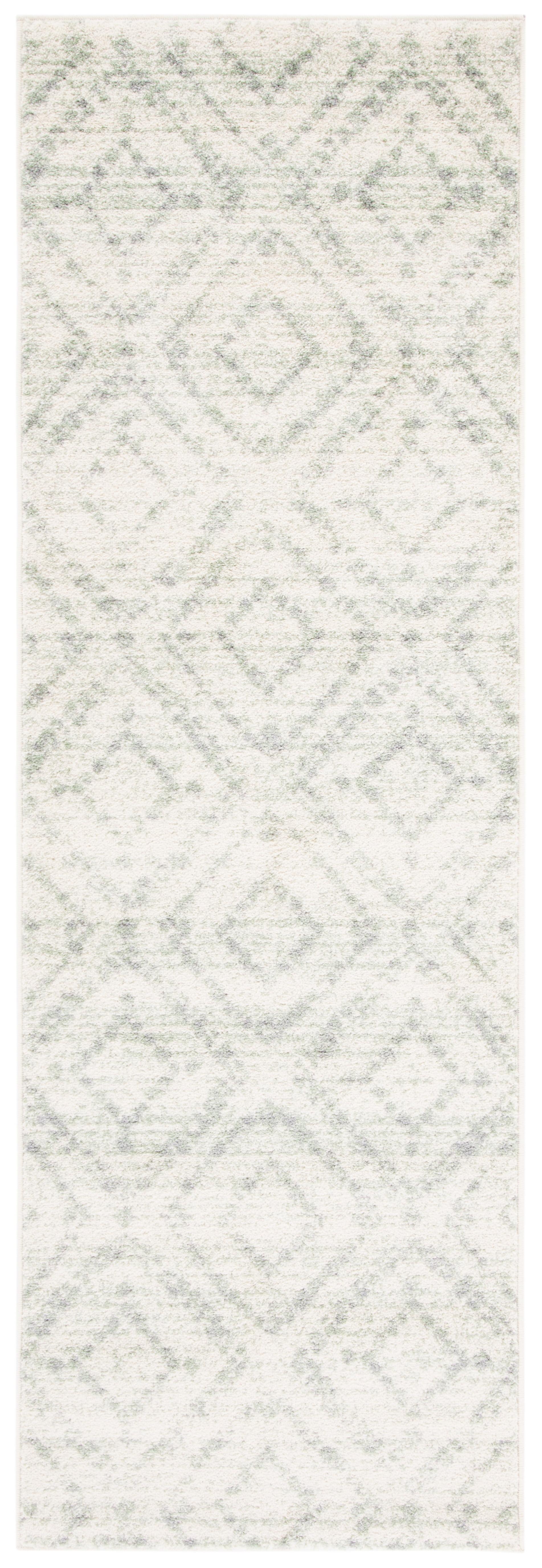 Ivory and Green Geometric Easy Care Runner Rug