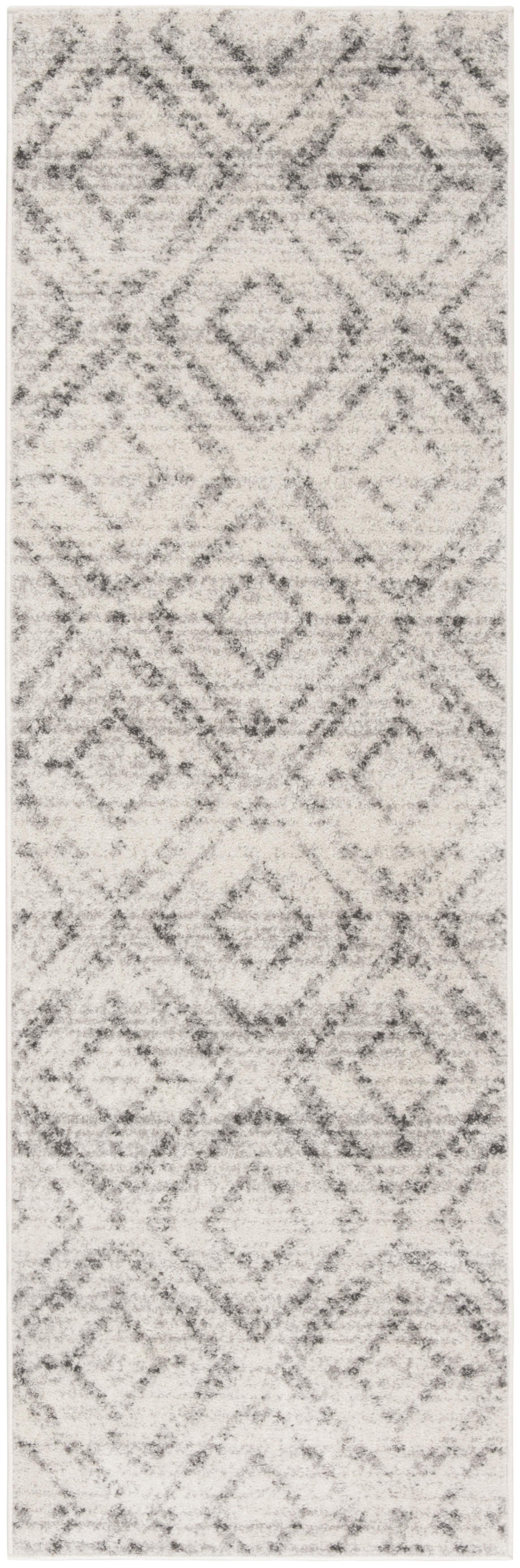 Light Grey and Grey Geometric Synthetic Runner Rug