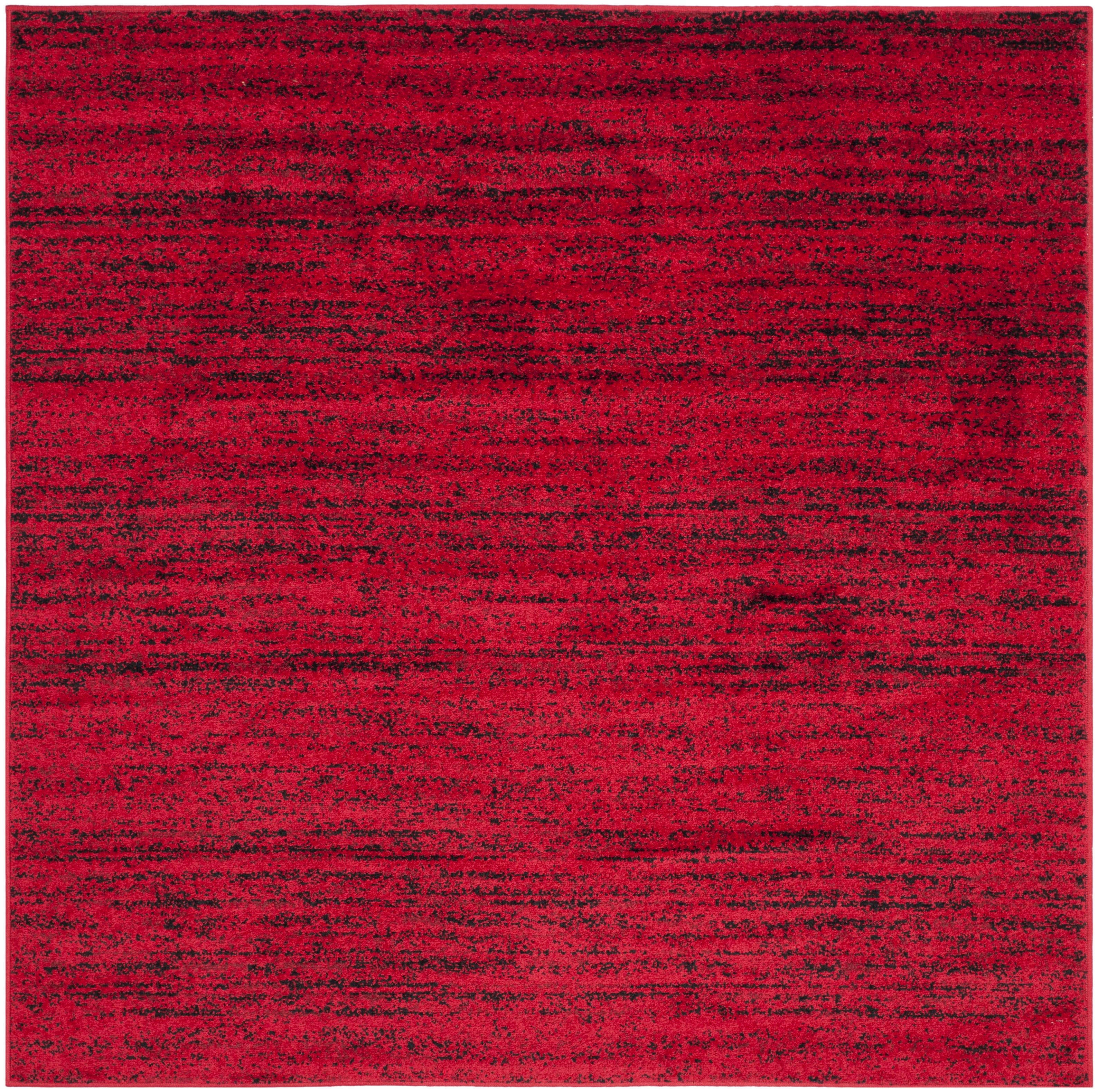 Red and Black Hand-Knotted Synthetic Square Rug, 8' x 8'