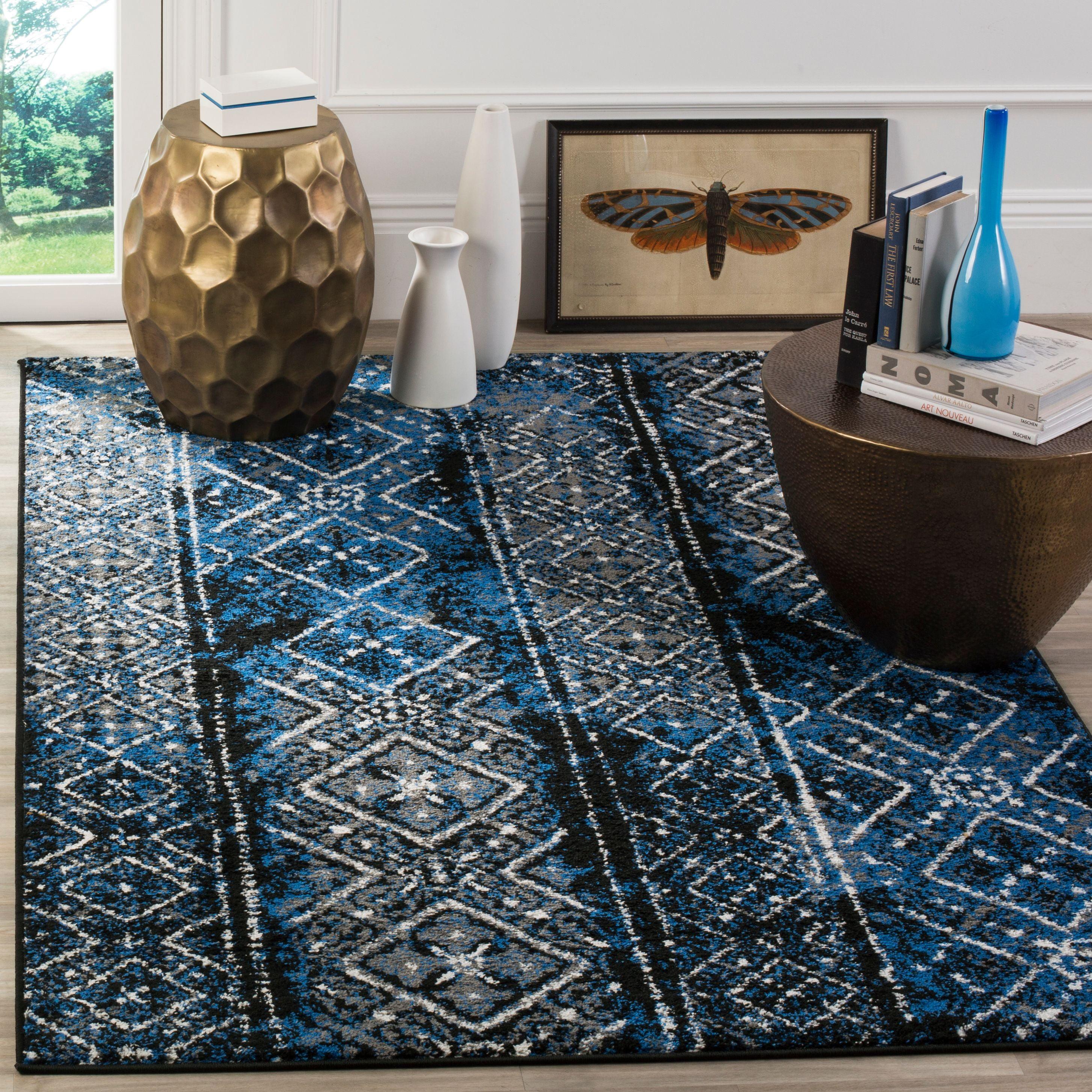 Adirondack ADR111 Machine Made Indoor Area Rug - Blue/Black - 4'x4' - Safavieh